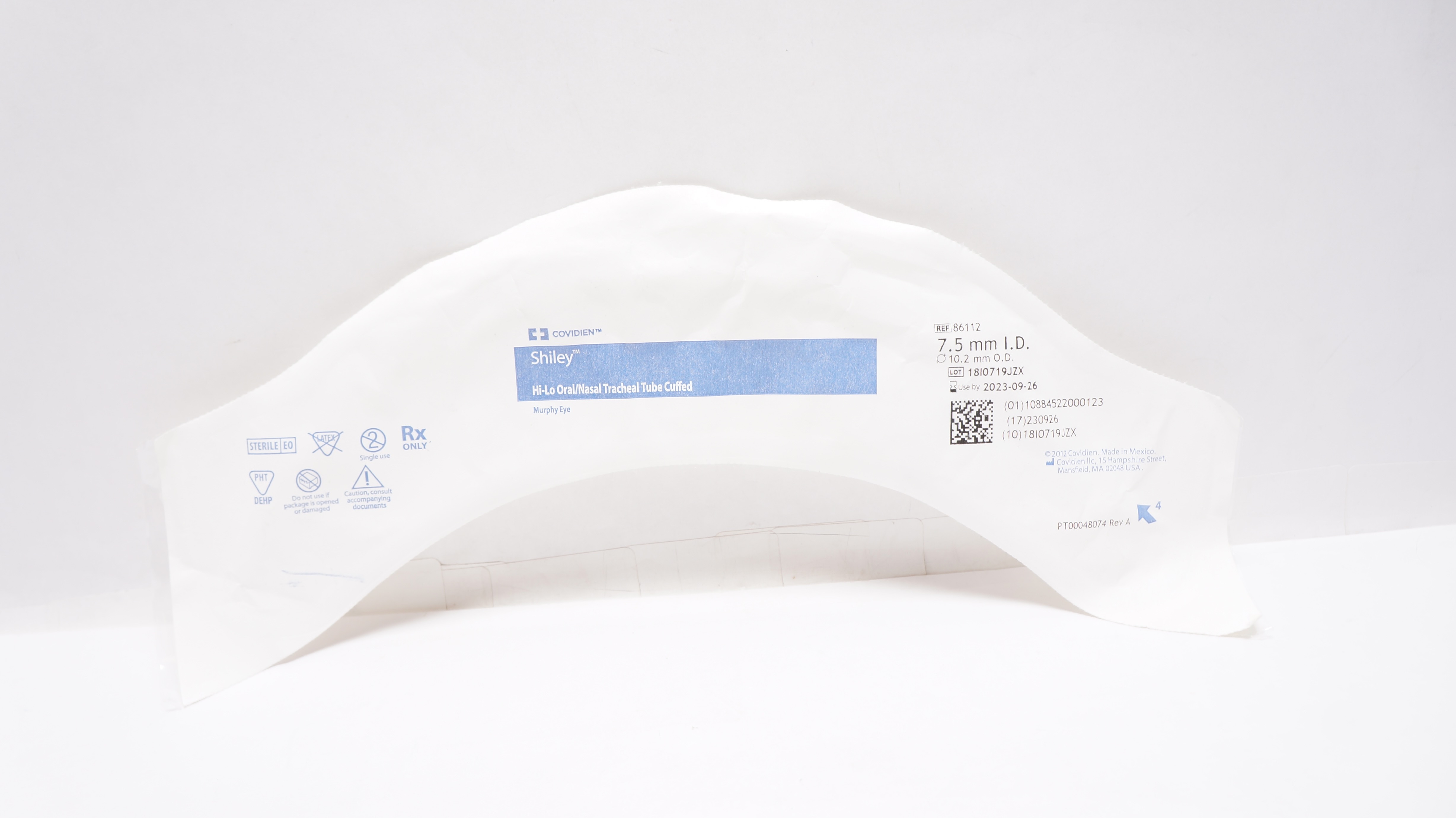 Covidien 86112 Shiley Hi-Lo Oral/Nasal Tracheal Tube Cuffed 7.5mm x 10.2mm (x)