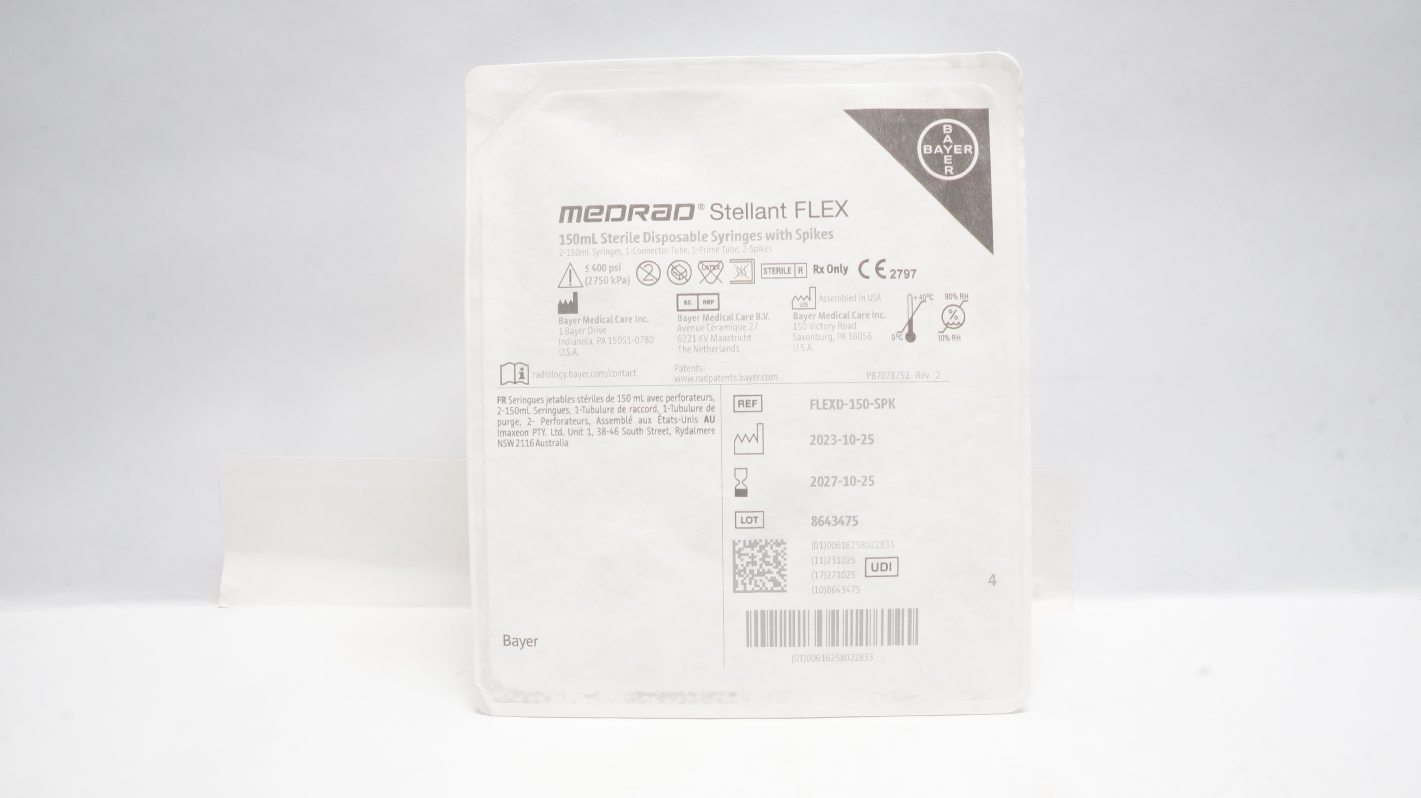Bayer FLEXD-150-SPK Medrad Stellant Flex Sterile Disposable Syringes 150ml
