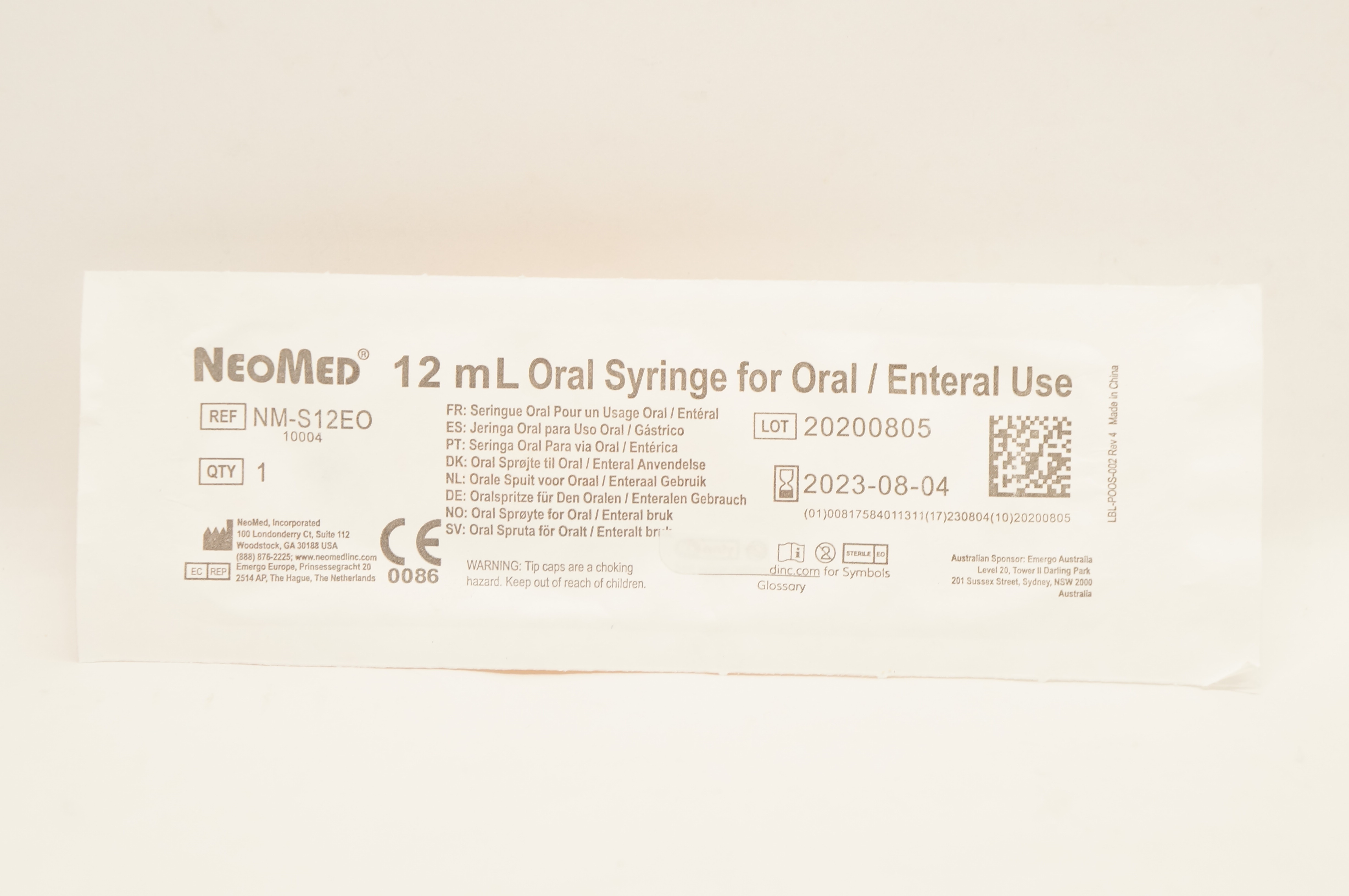 NeoMed NM-S12EO Oral Syringe for Oral / Enteral Use 12ml
