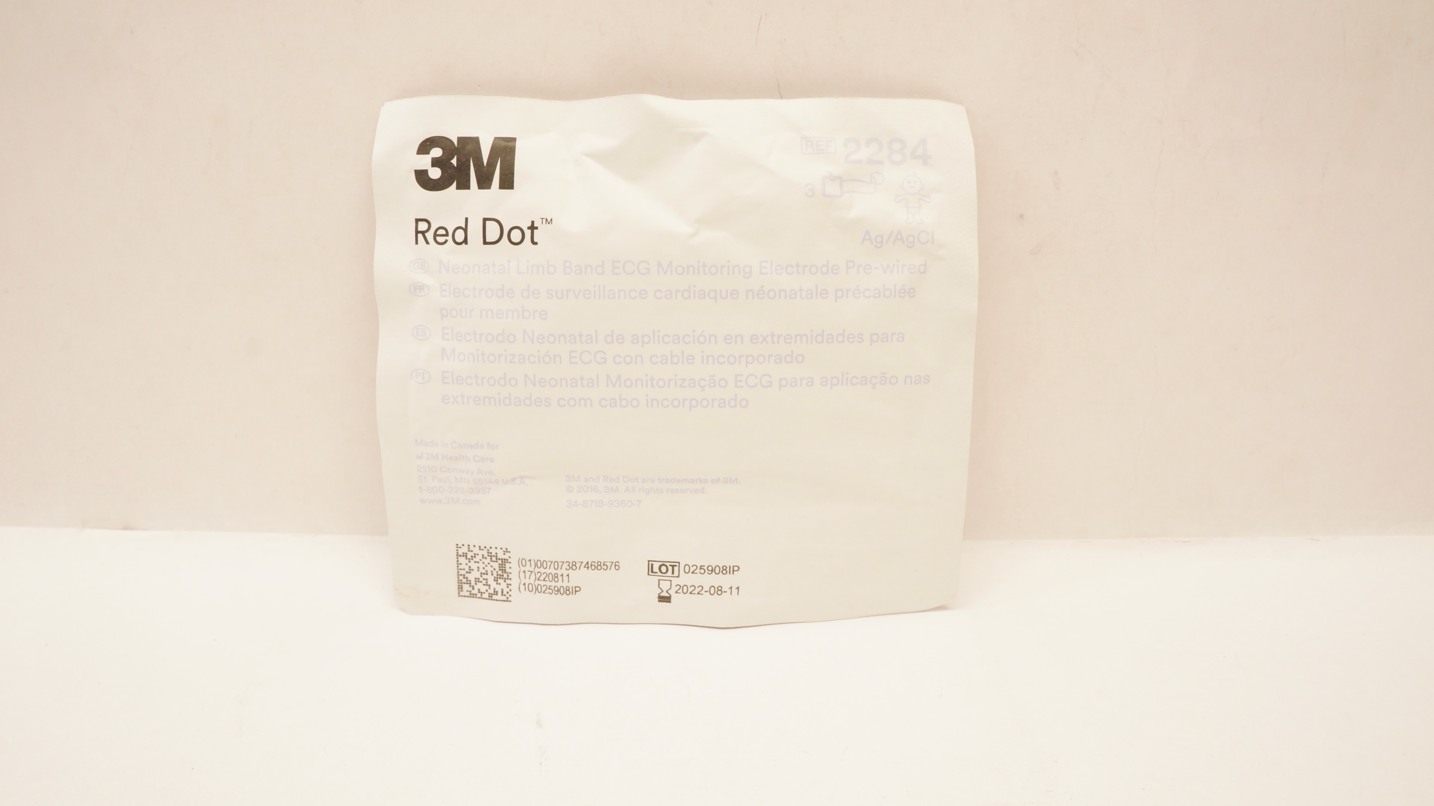 3M 2284 Red Dot Neonatal Limb Band ECG Monitoring Electrode Pre-Wired (x)