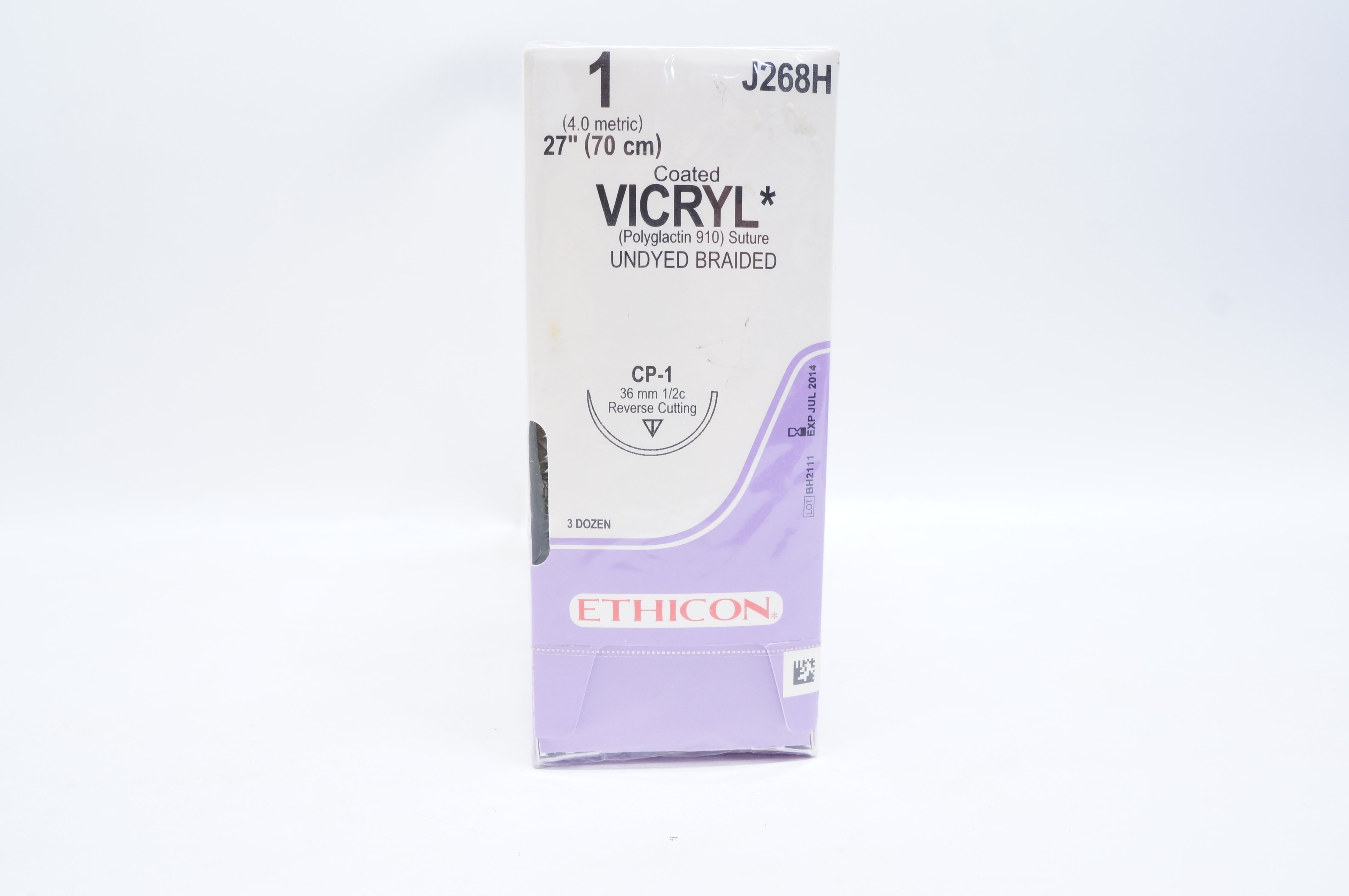 Ethicon J268H 1 VICRYL, CP-1, 36mm 1/2c Reverse Cutting, 27inch (x) - Box of 36