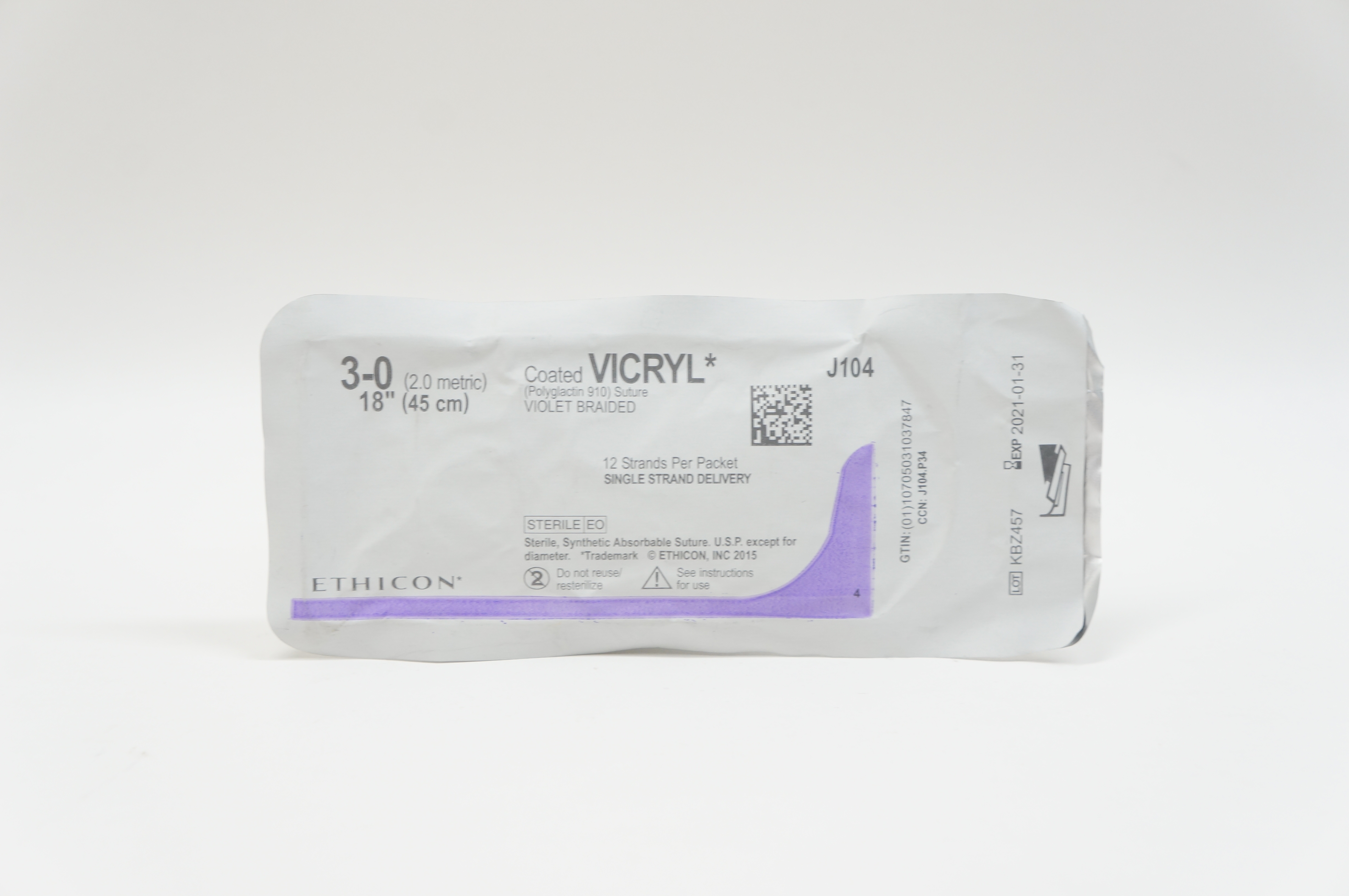 Ethicon J104 3-0 VICRYL, Violet Braided, 18inch