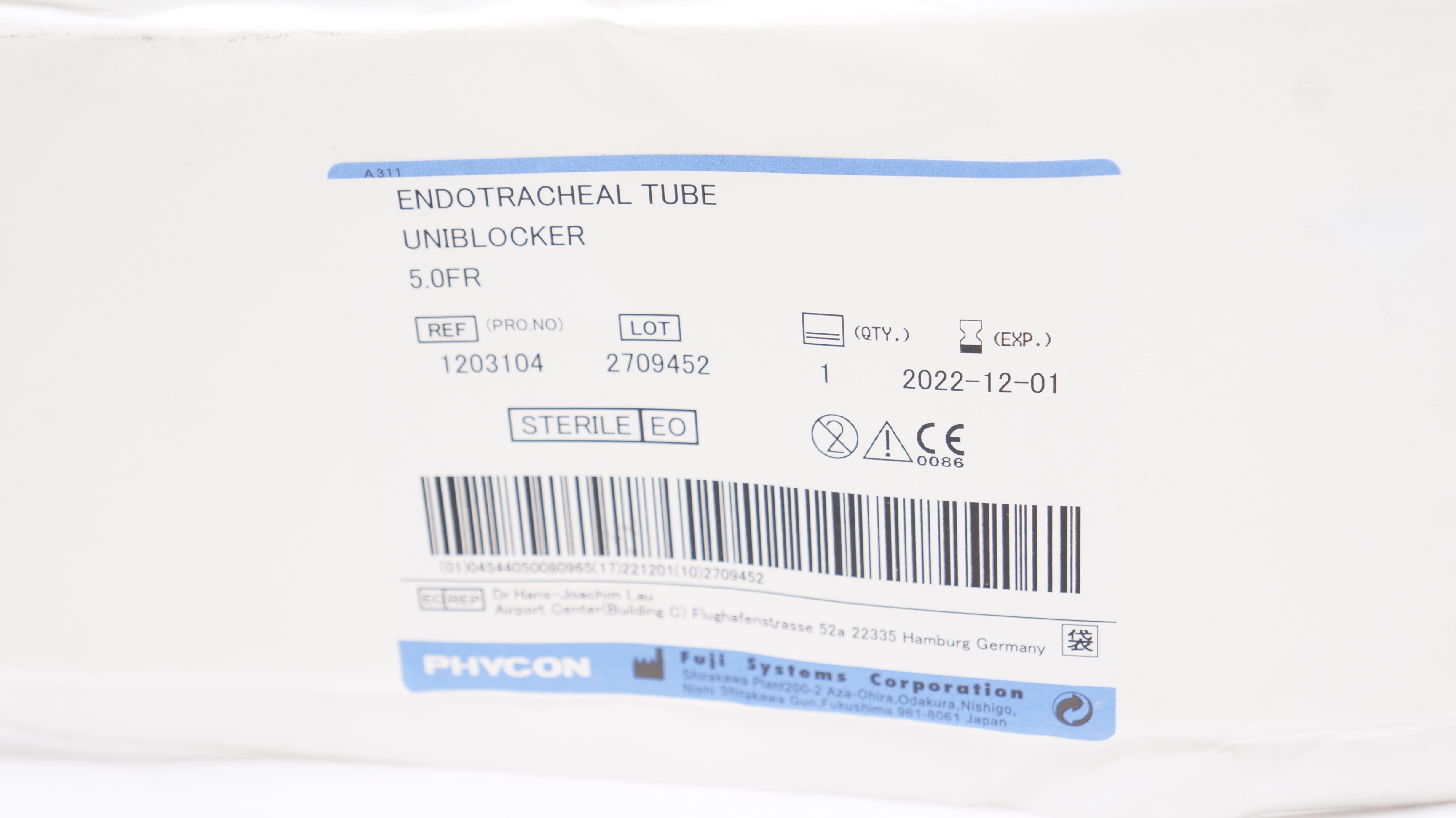 Fuji Systems 1203104 Phycon Endotracheal Tube Uniblocker 5.0Fr (x)