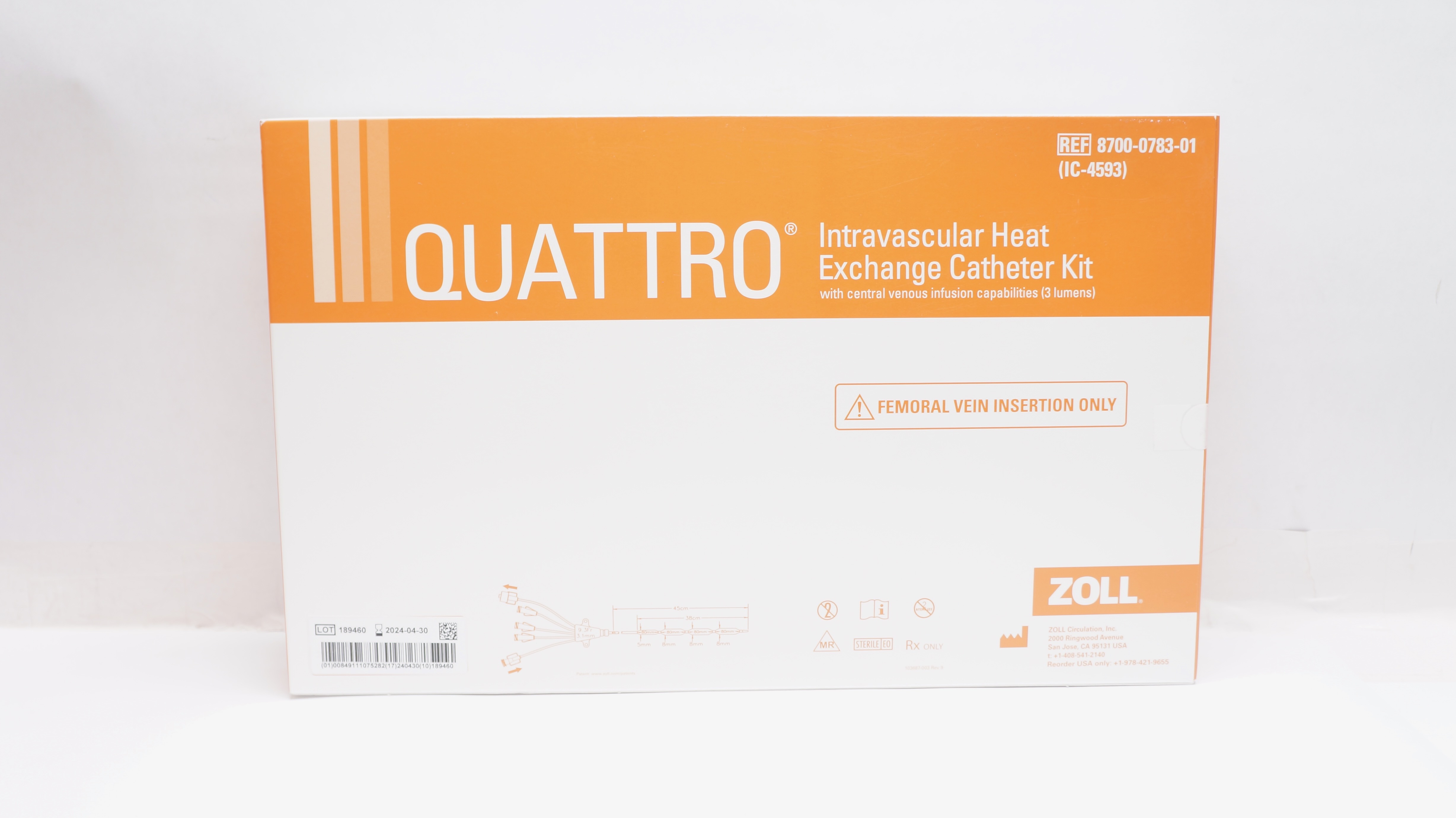 Zoll 8700-0783-01 Quattro Intravascular Heat Exchange Cath. Kit
