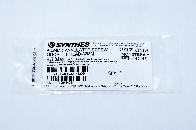 Synthes 207.632 4.0mm Cannulated Screw Short Thread 32mm