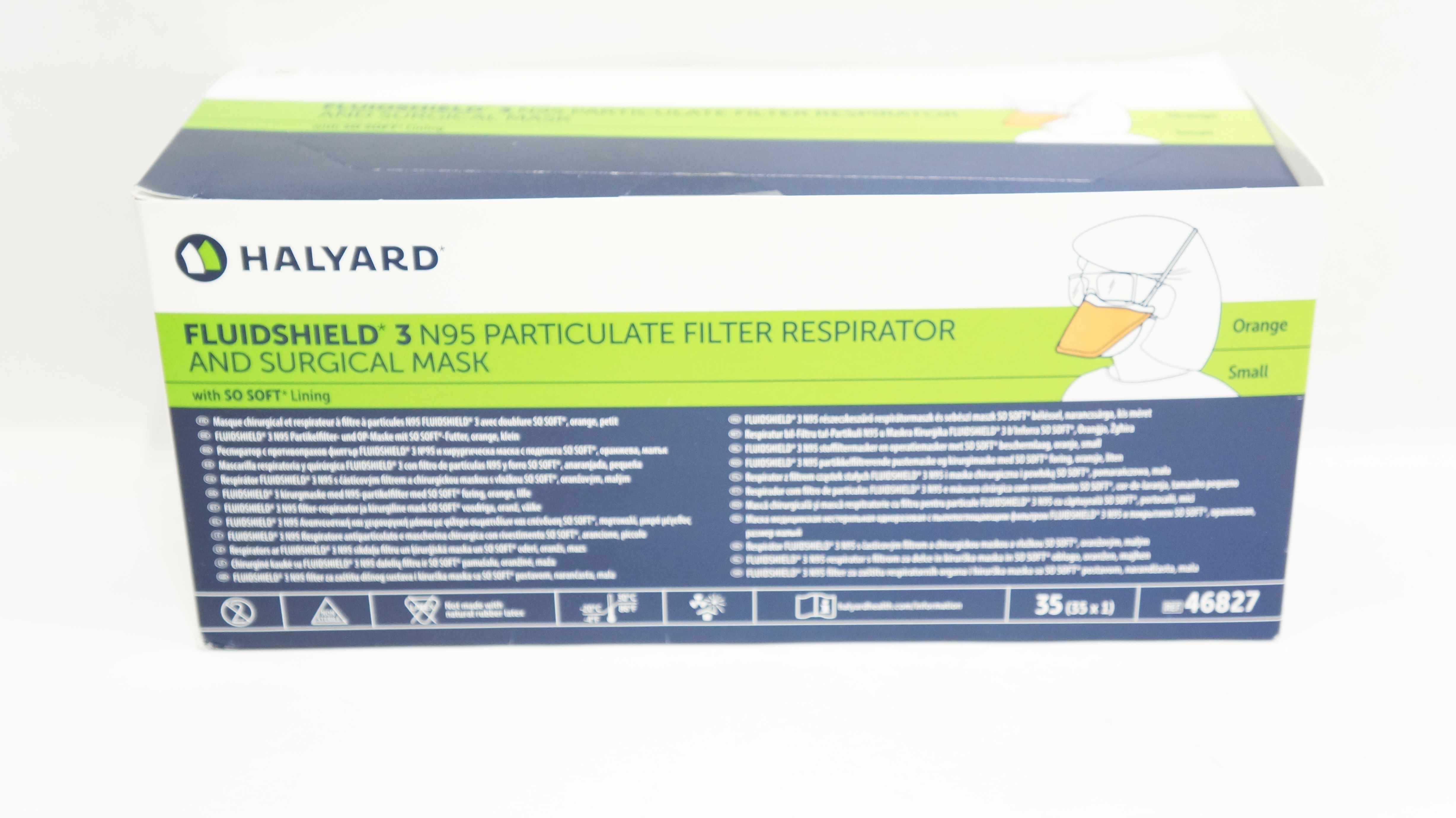 Halyard 46827 FluidShield 3 N95 Filter Respirator & Surgical Mask - Box of 35