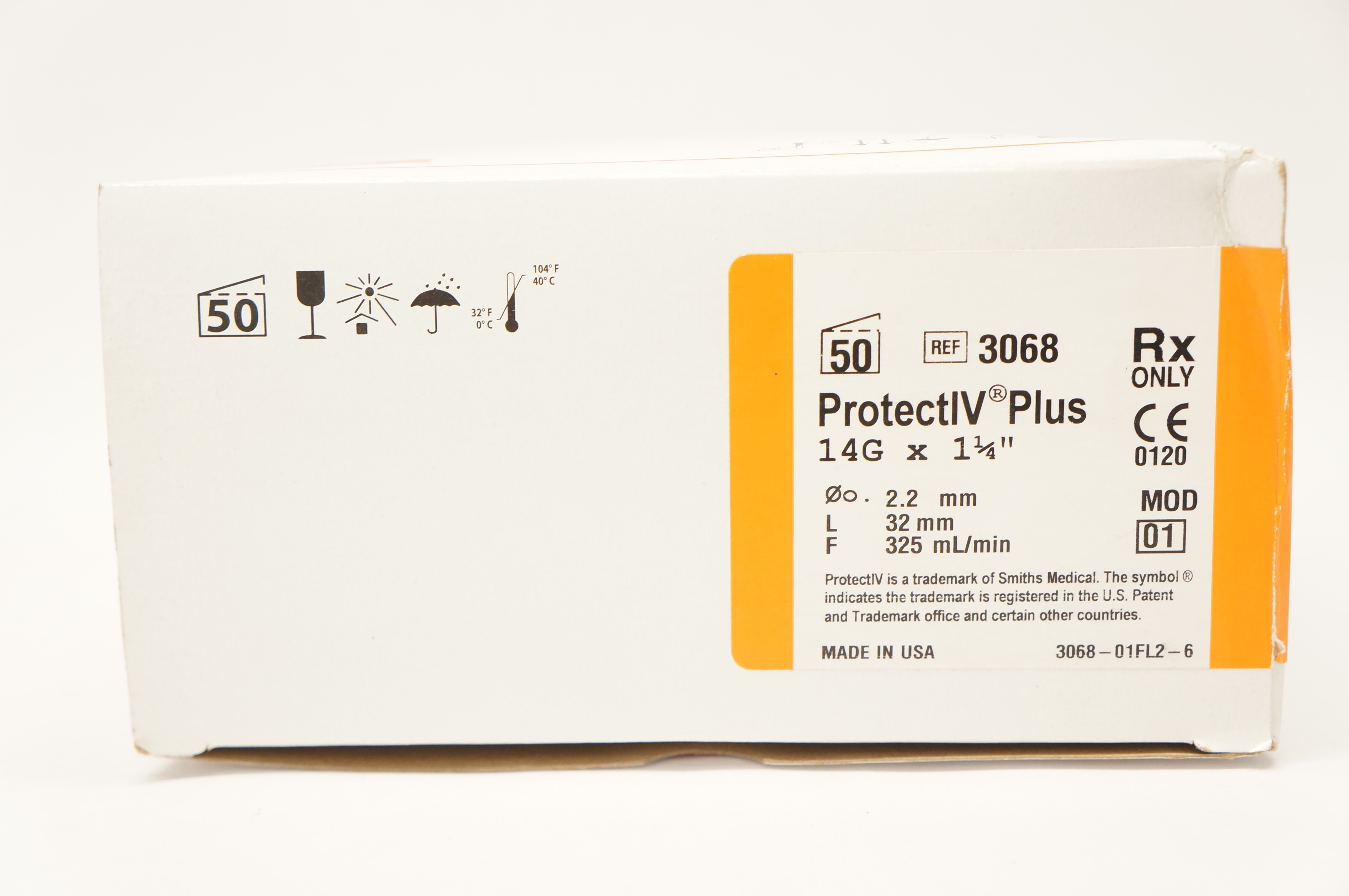 Smiths Medical 3068 ProtectIV Plus Safety Caths. 14G x 1-1/4inch - Box of 50