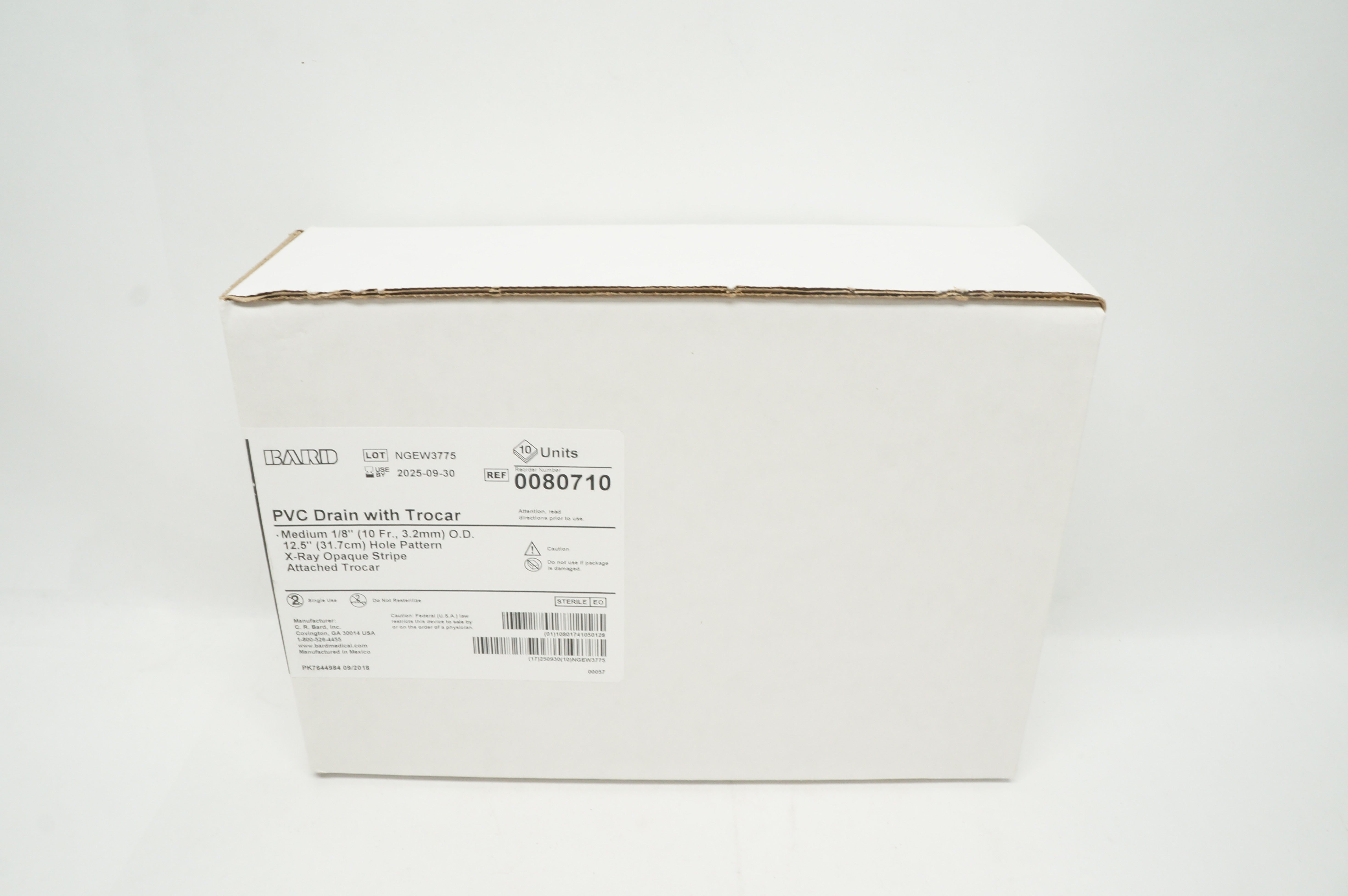 Bard 0080710 PVC Drain with Trocar, Medium 1/8inch O.D. - Box of 10