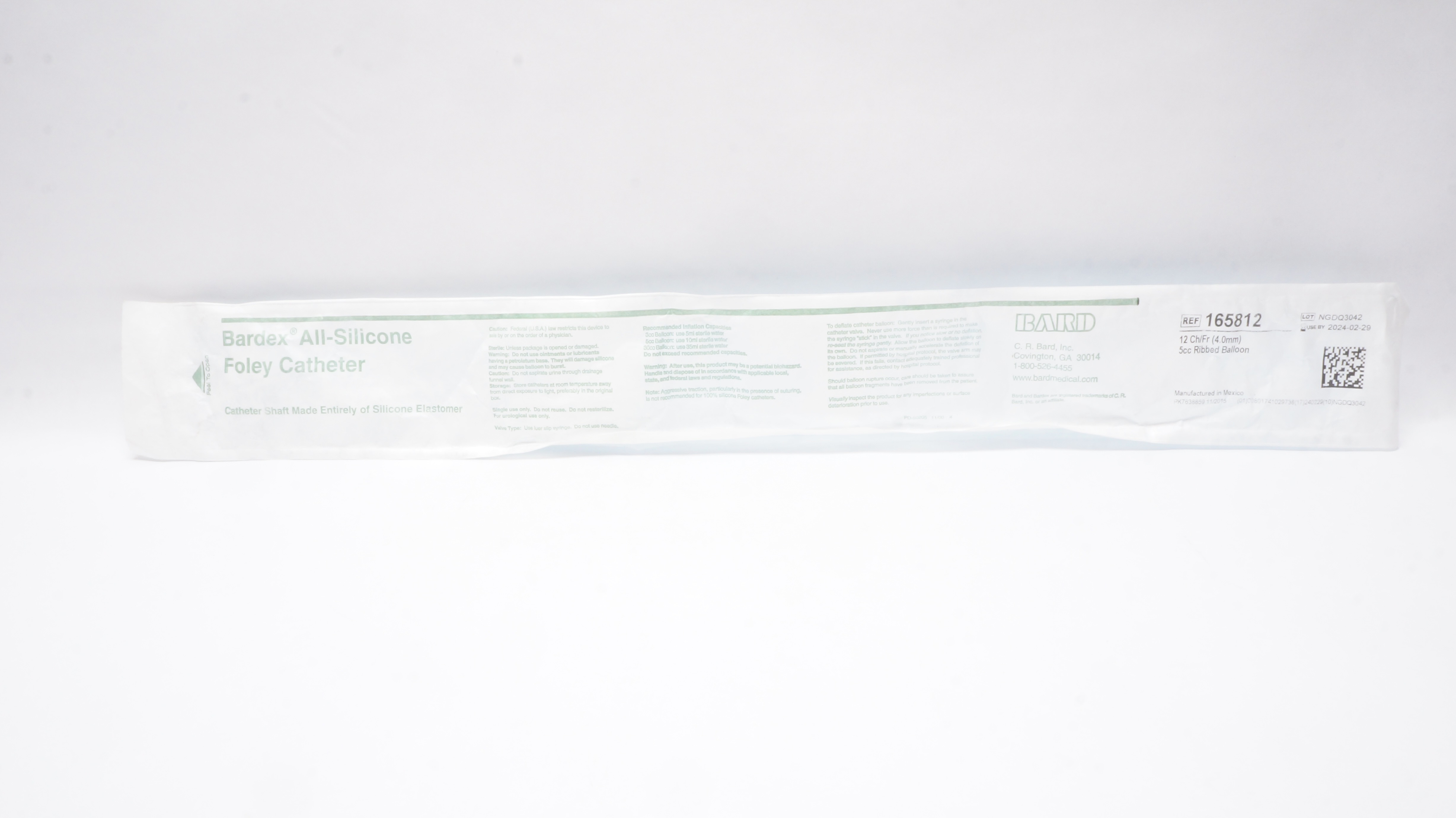 Bard 165812 All-Silicone Foley Cath. Ribbed Balloon, 12 Ch/Fr 5cc