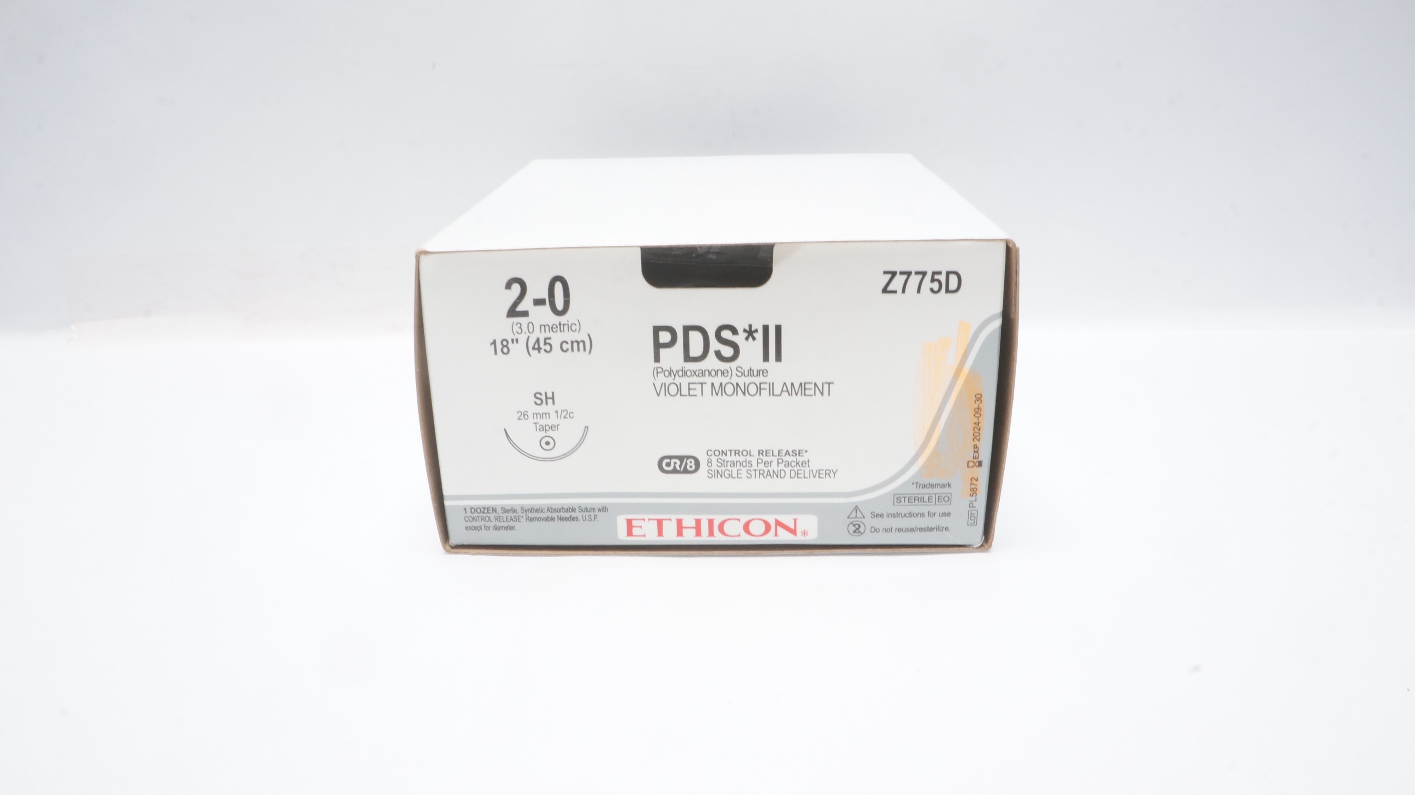 Ethicon Z775D 2-0 PDS II Polydioxanone Stre SH 26mm,18 inch CR/8 (x) - Box of 11