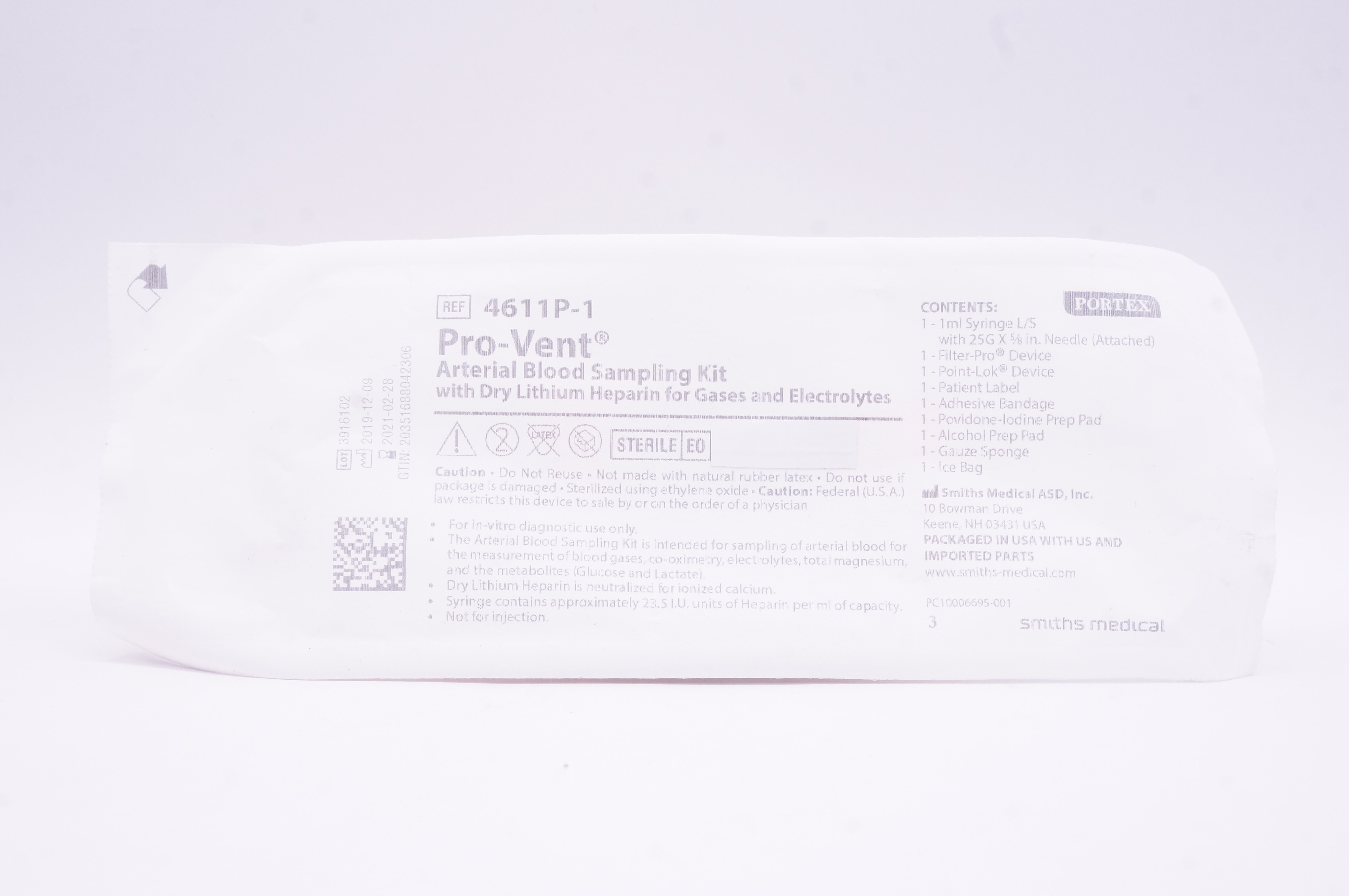 Smiths Medical 4611P-1 Portex Pro-Vent Arterial Blood Sampling Kit (x)