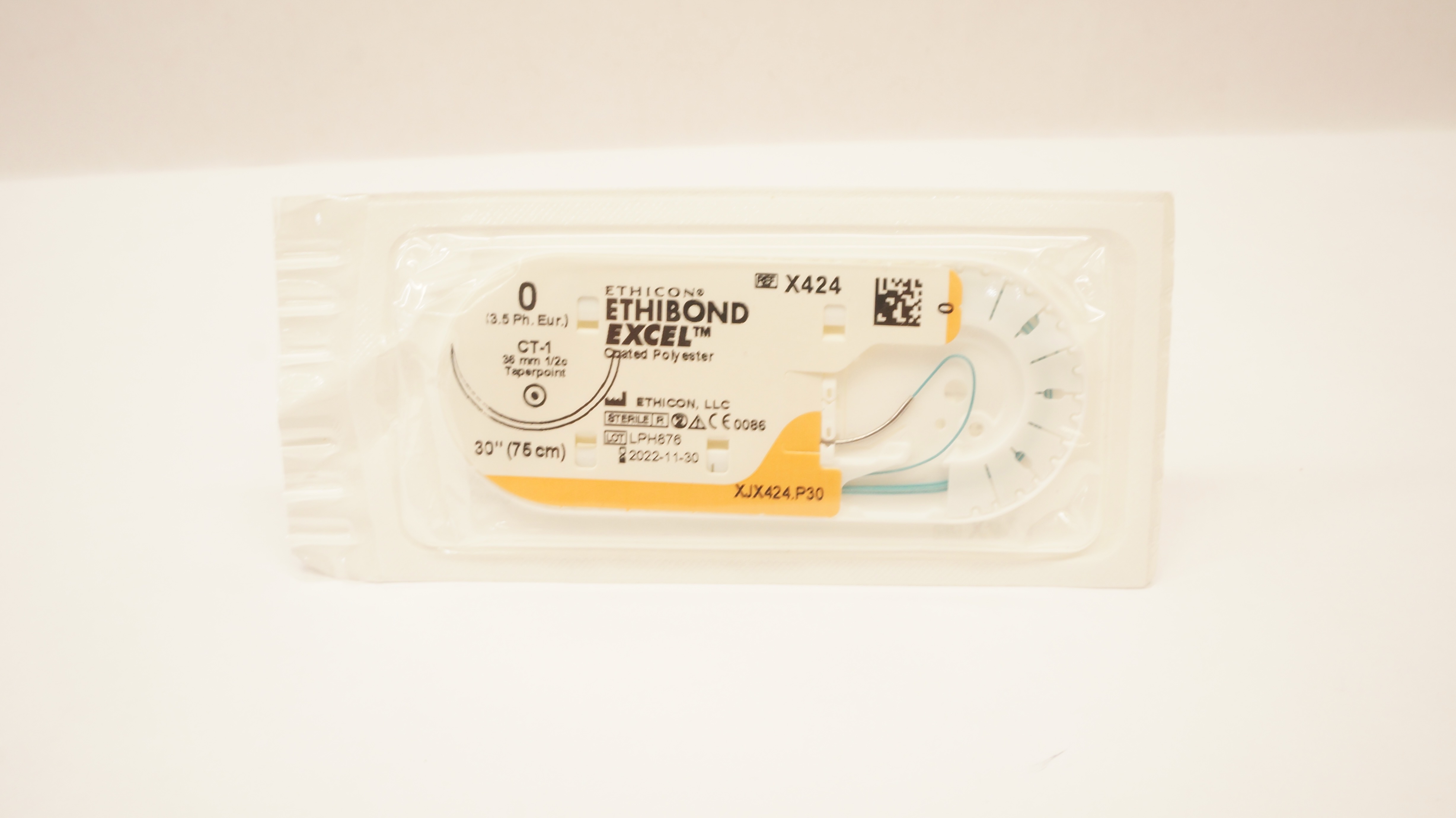 Ethicon X424 0 ETHIBOND EXCEL Coated Polyester CT-1 36mm 1/2c Taper 30inch