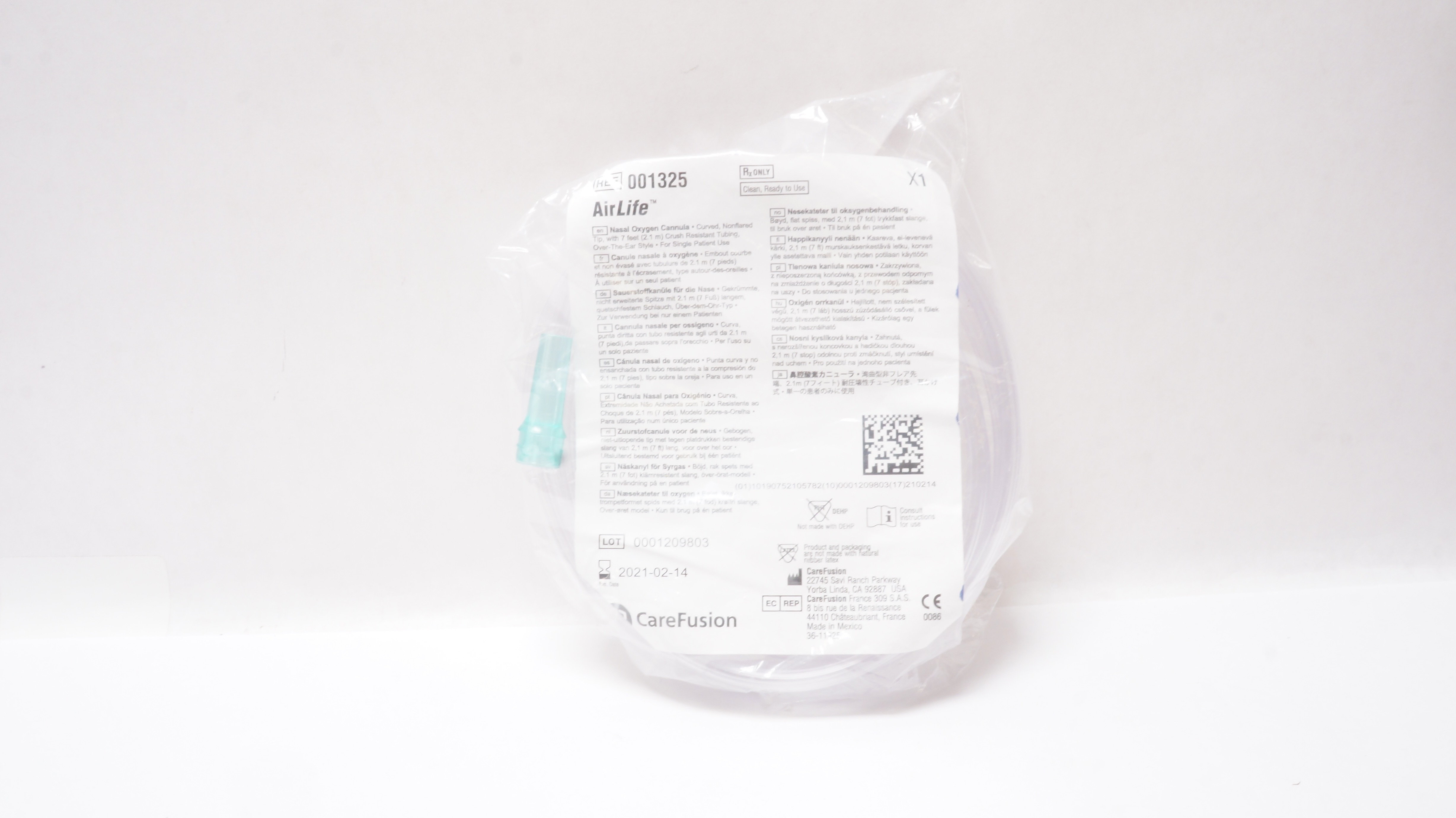 CareFusion 001325 AirLife Nasal Oxygen Cannula w/Crush Resistant Tubing 7ft(x)