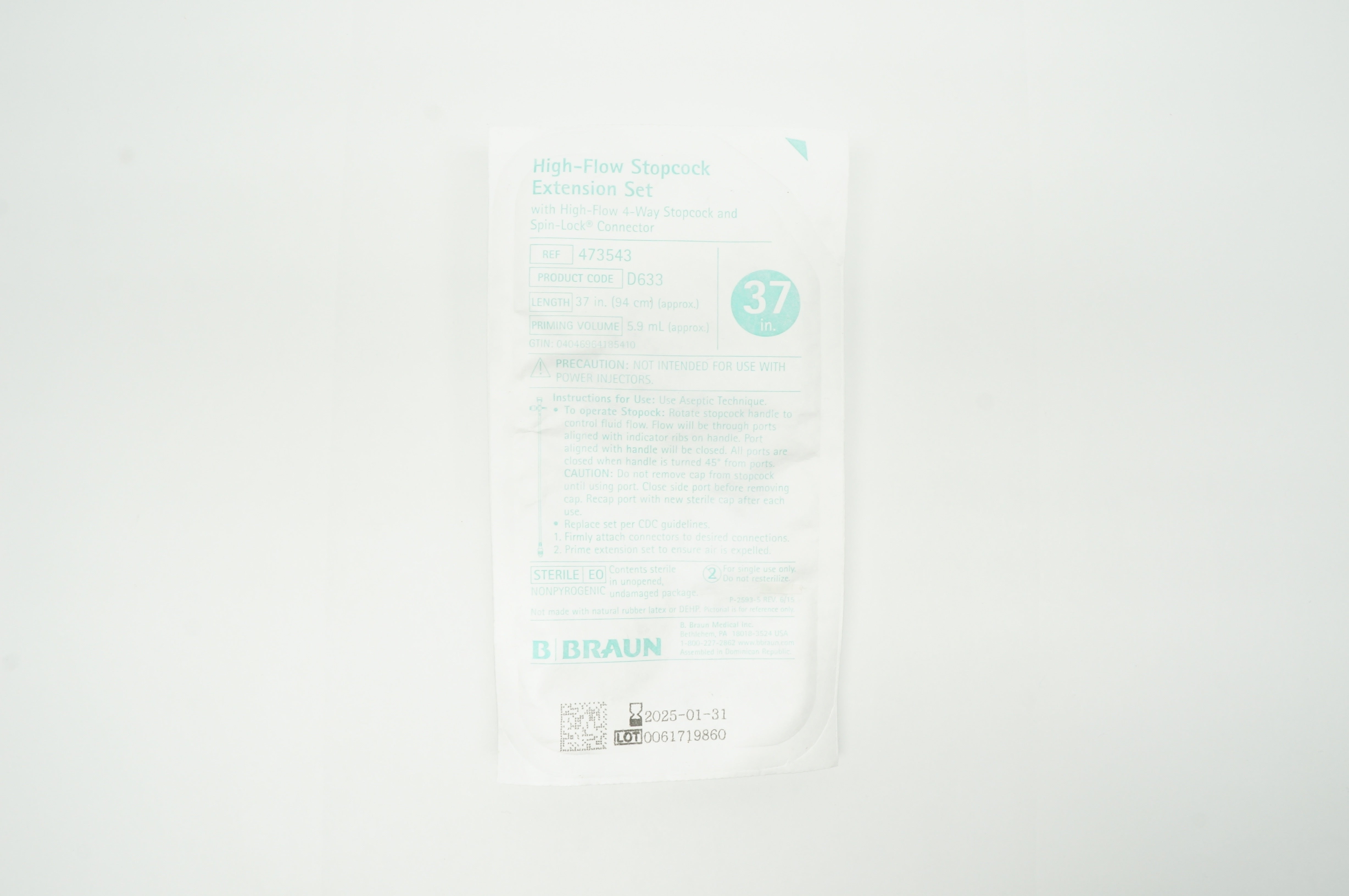 Braun 473543 High-Flow Stopcock Extension Set 37inch, 5.9mL (approx.)
