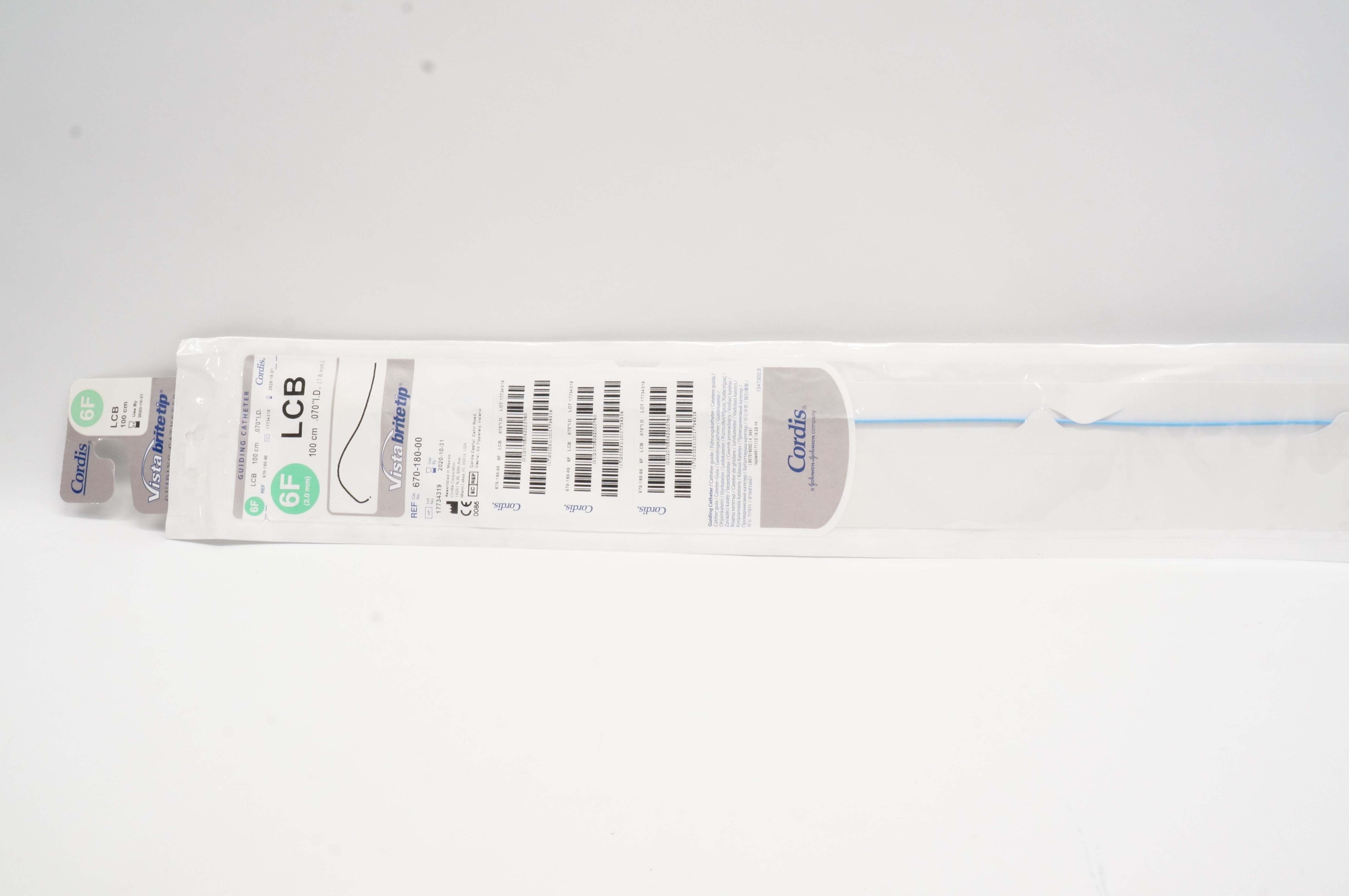 Cordis 670-180-00 Vistabritetip Guiding Catheter LCB 6F x 100cm x .070inch (x)