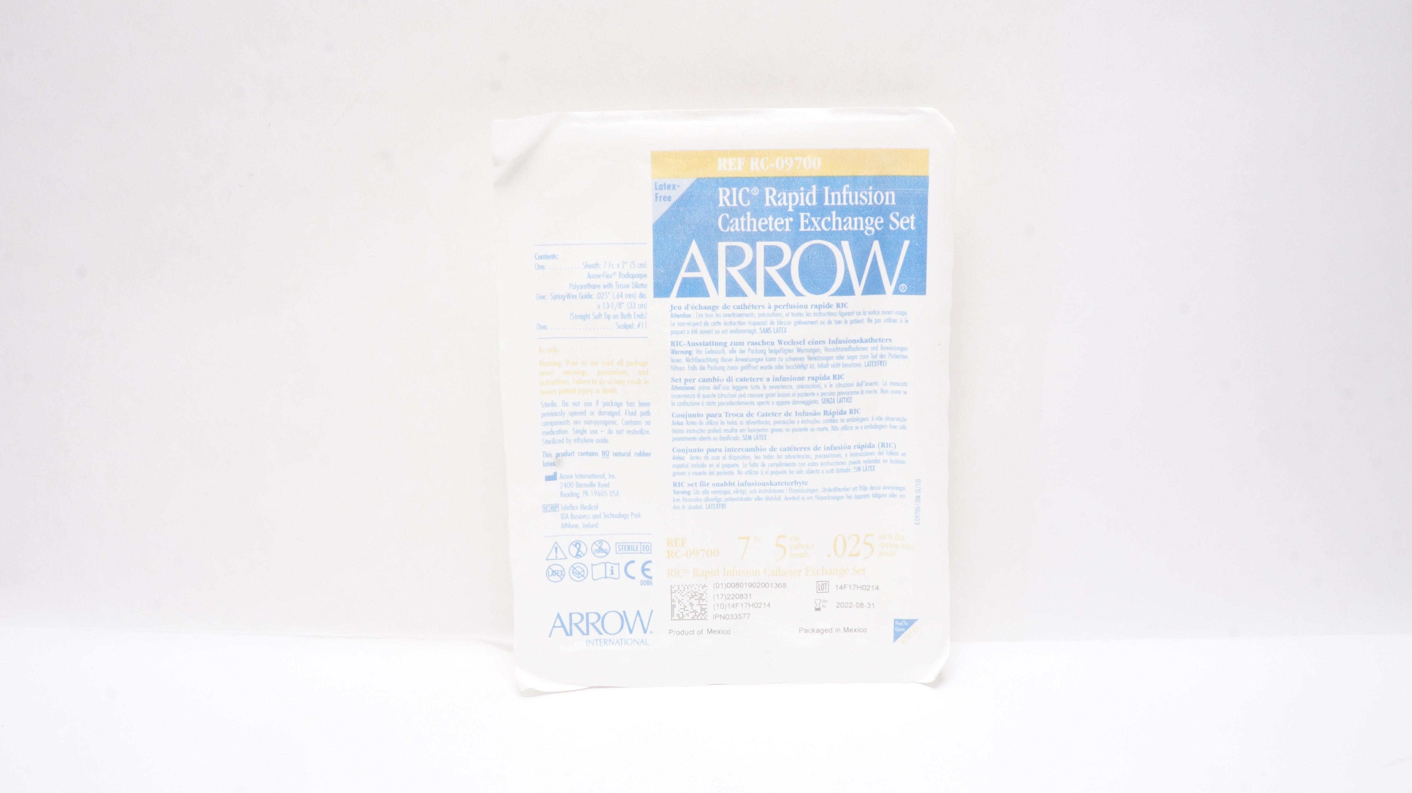 Arrow RC-09700 RIC Rapid Infusion Cath. Exchange Set 7Fr. x 5cm x 0.025inch (x)
