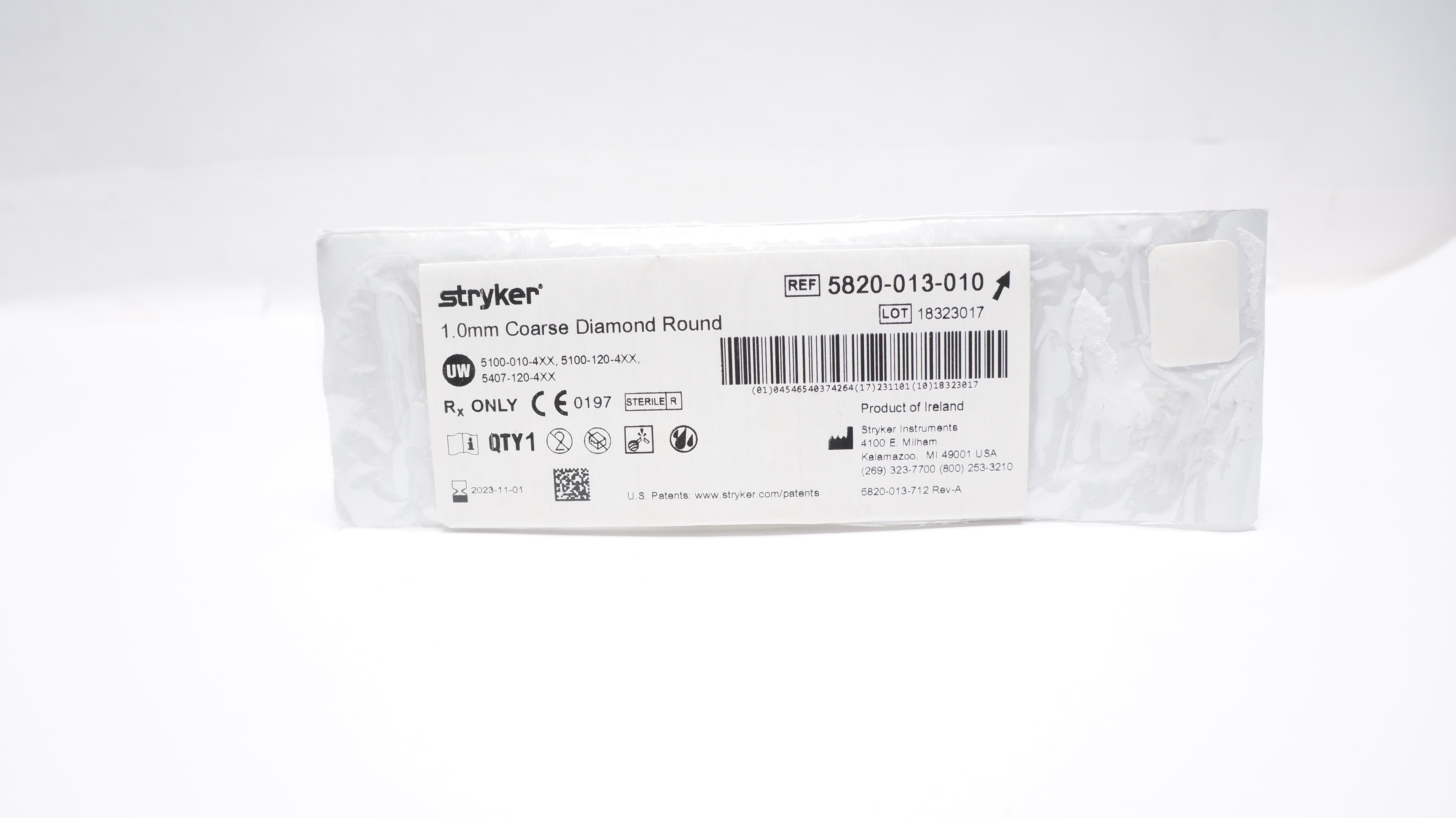 Stryker 5820-013-010 Round Diamond Bur, Coarse 1.0mm (x)