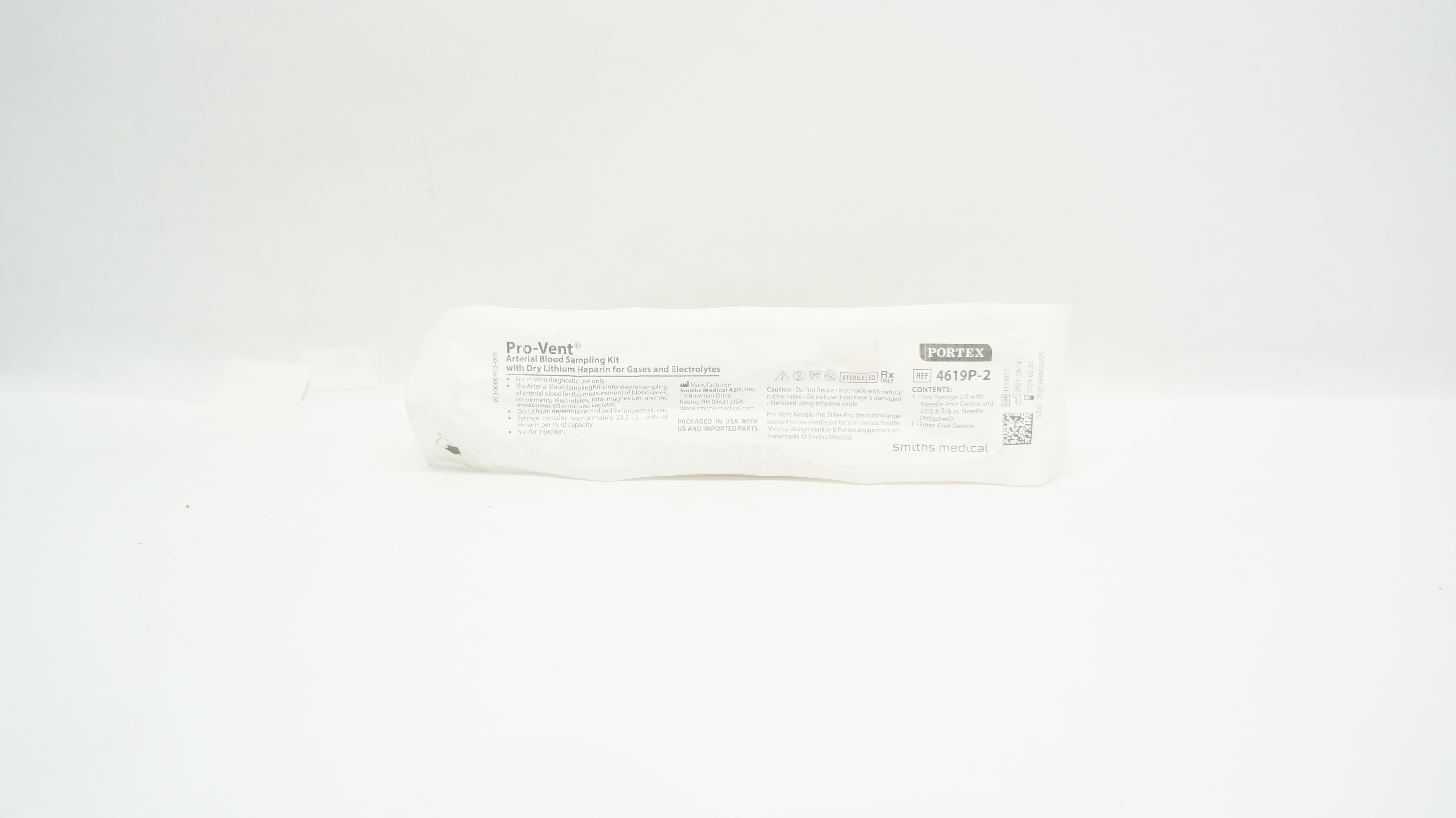 Smith Medical 4619P-2 Portex Pro-Vent Arterial Blood Sampling Kit