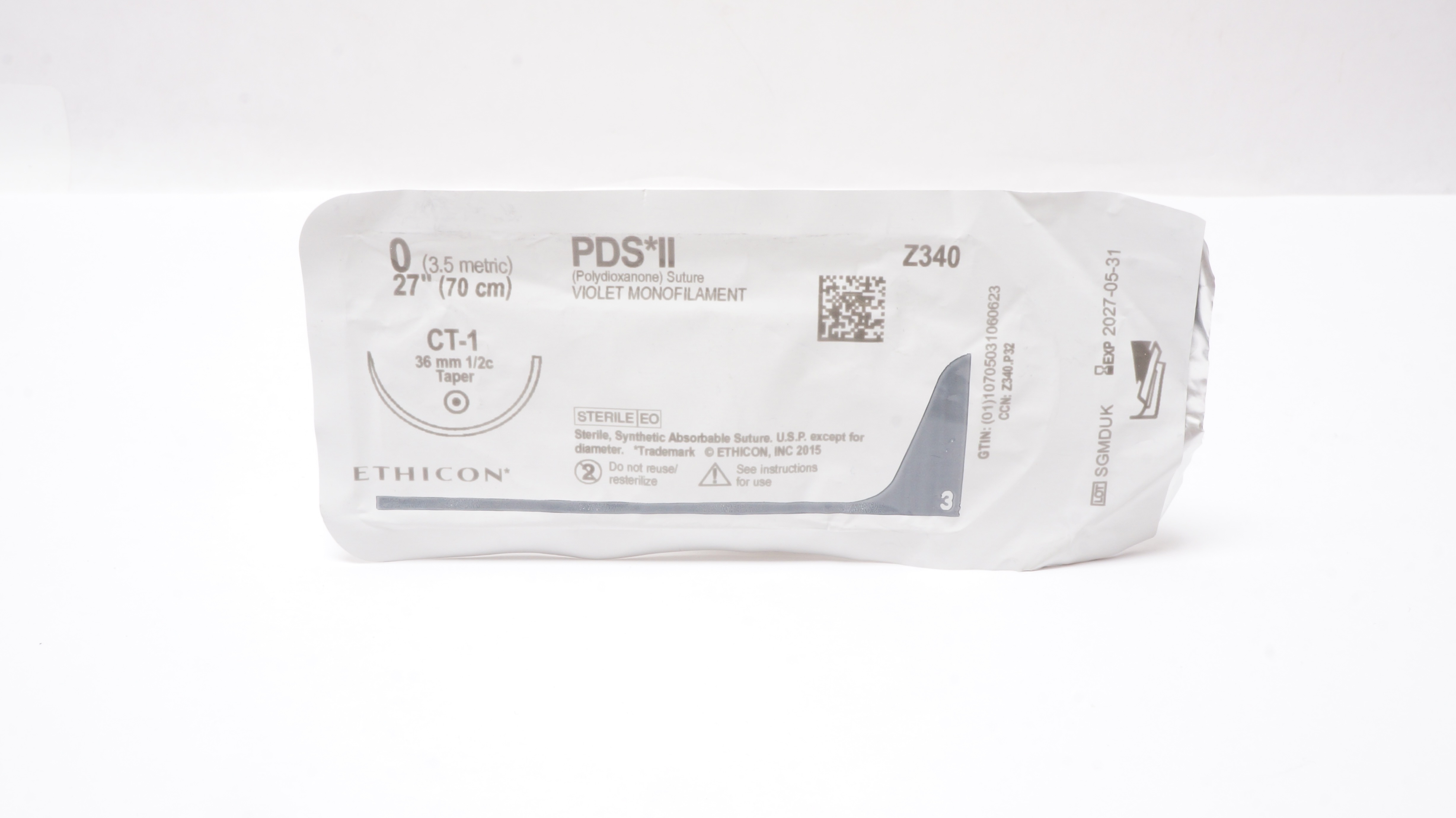 Ethicon Z340 0 PDS II Polydioxanone Stre CT-1 36mm 1/2c Taper, 27inch