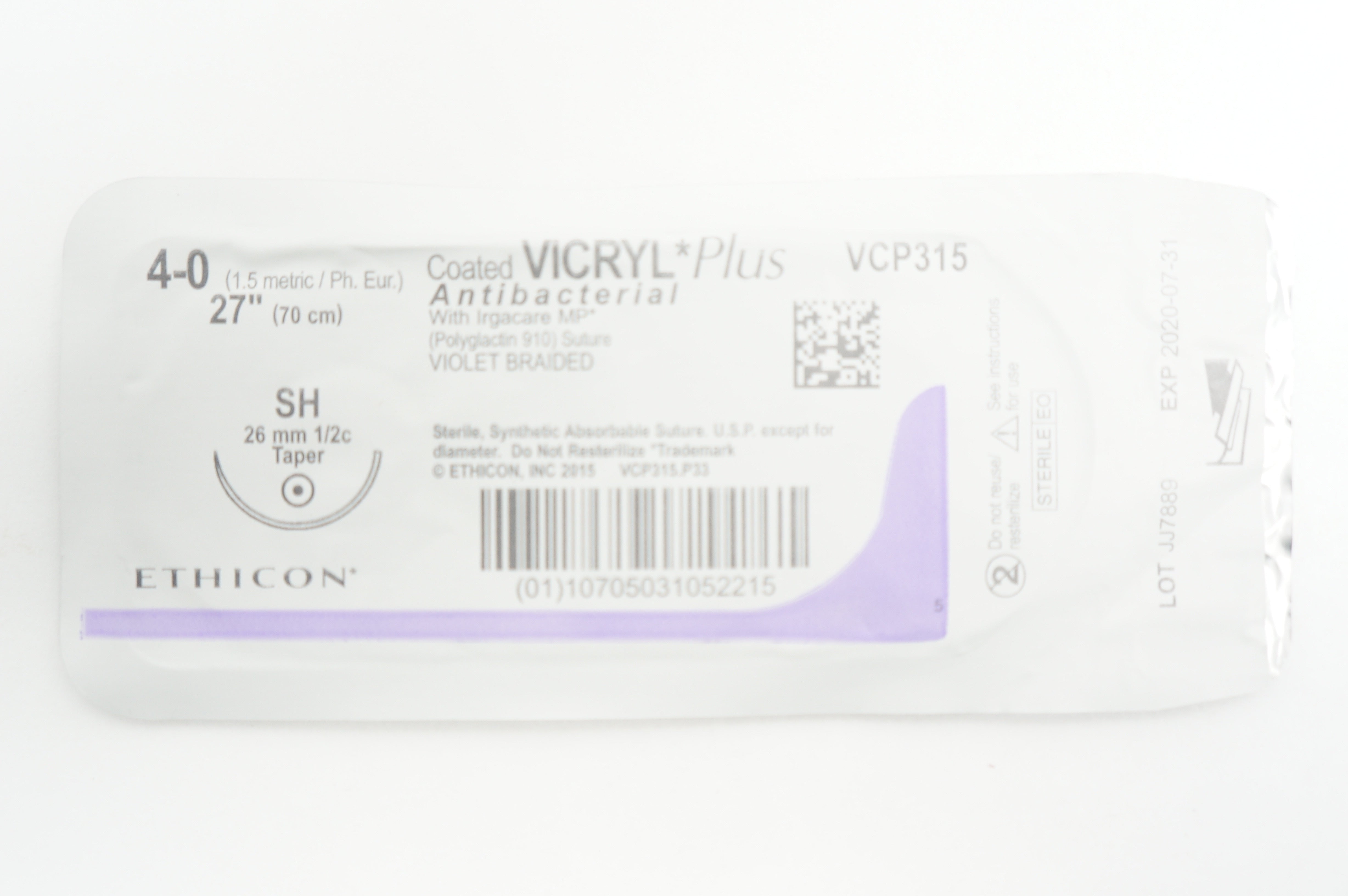 Ethicon VCP315 4-0 VICRYL Plus Antibacterial SH 26mm 1/2c Taper 27 in (x)