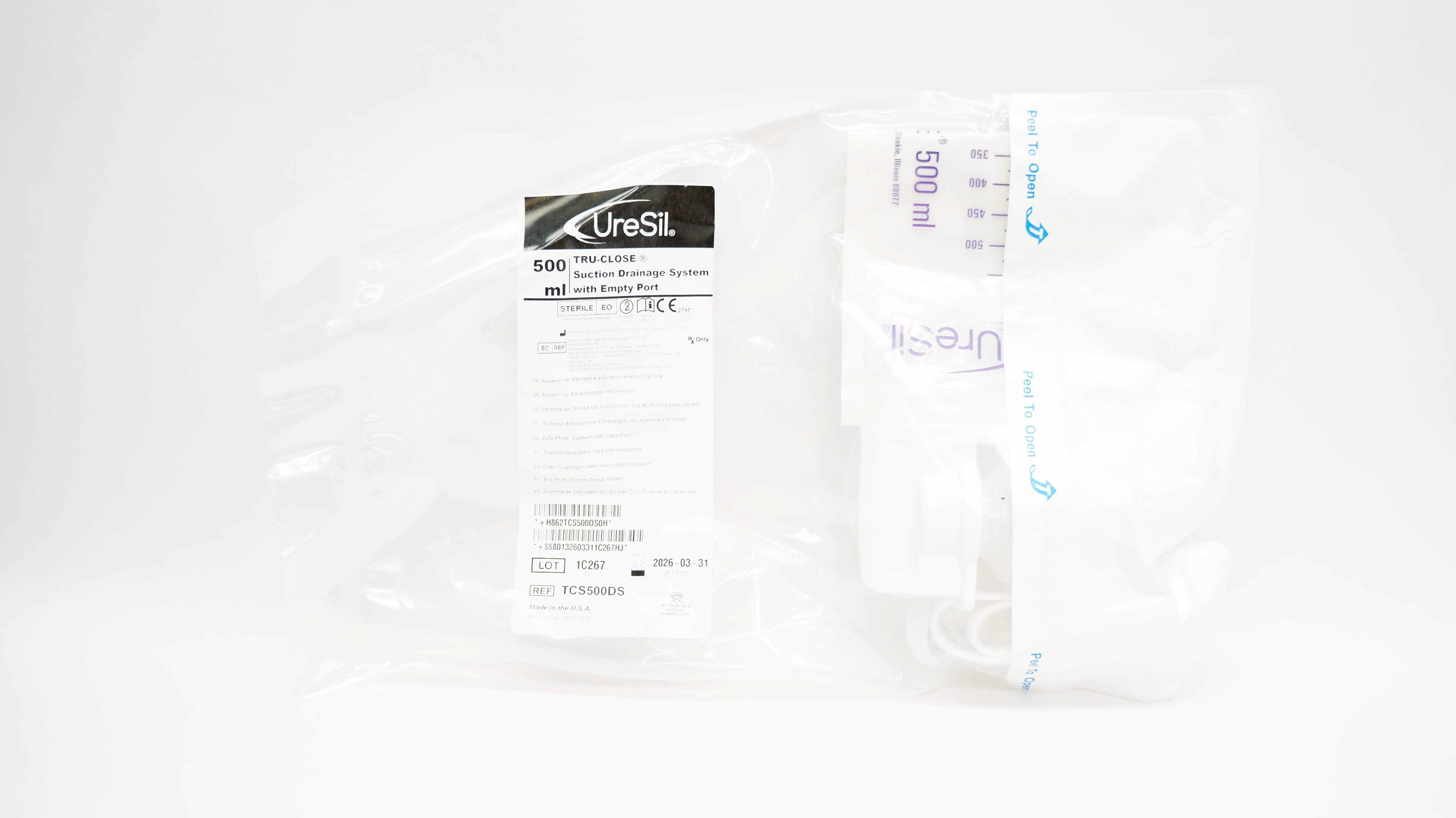Uresil TCS500DS Tru-Close Suction Drainage System w/Empty Port 500ml