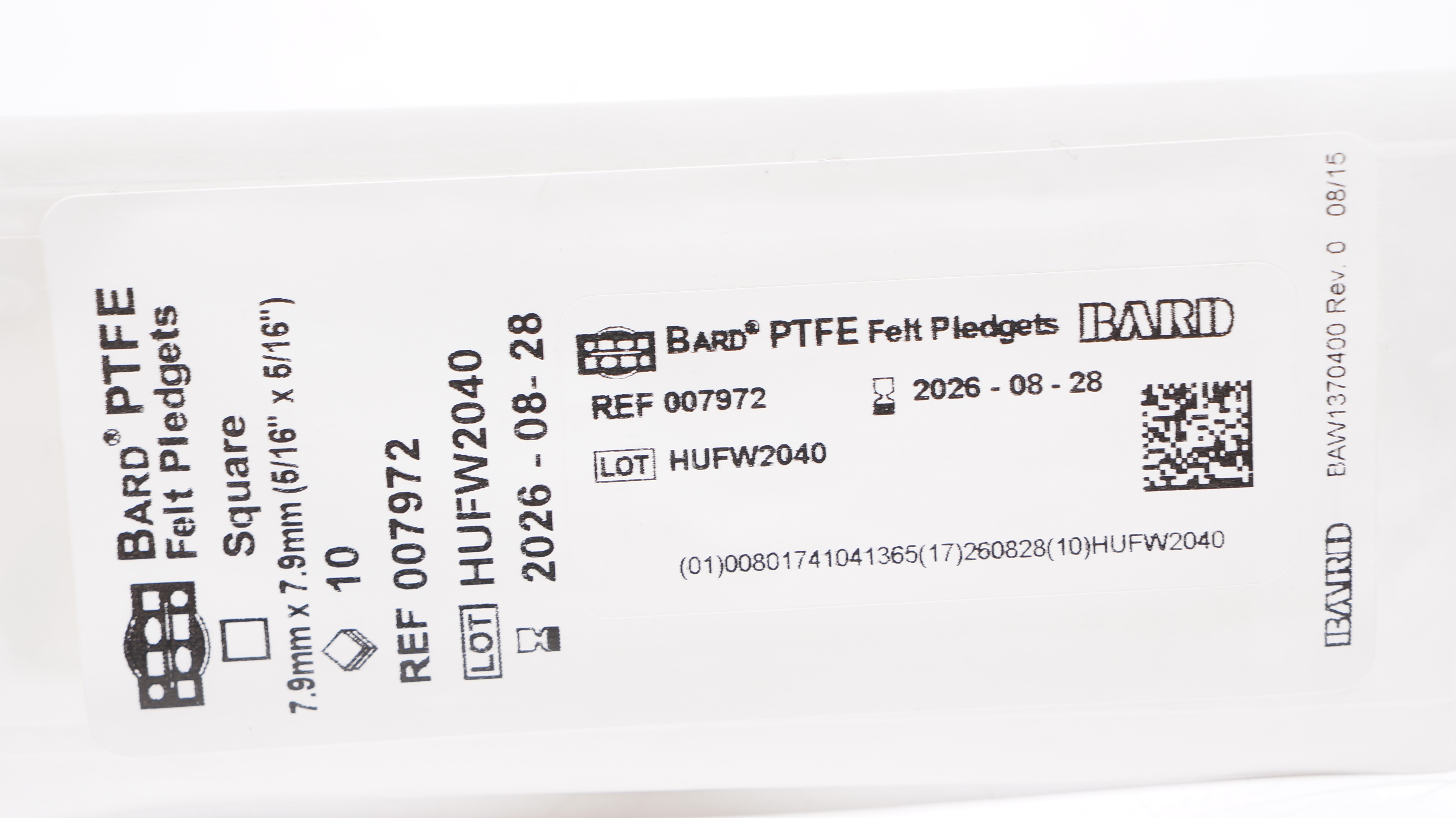 Bard 007972 PTFE Felt Pledgets Square 5/16inch x 5/16inch - Pack of 10