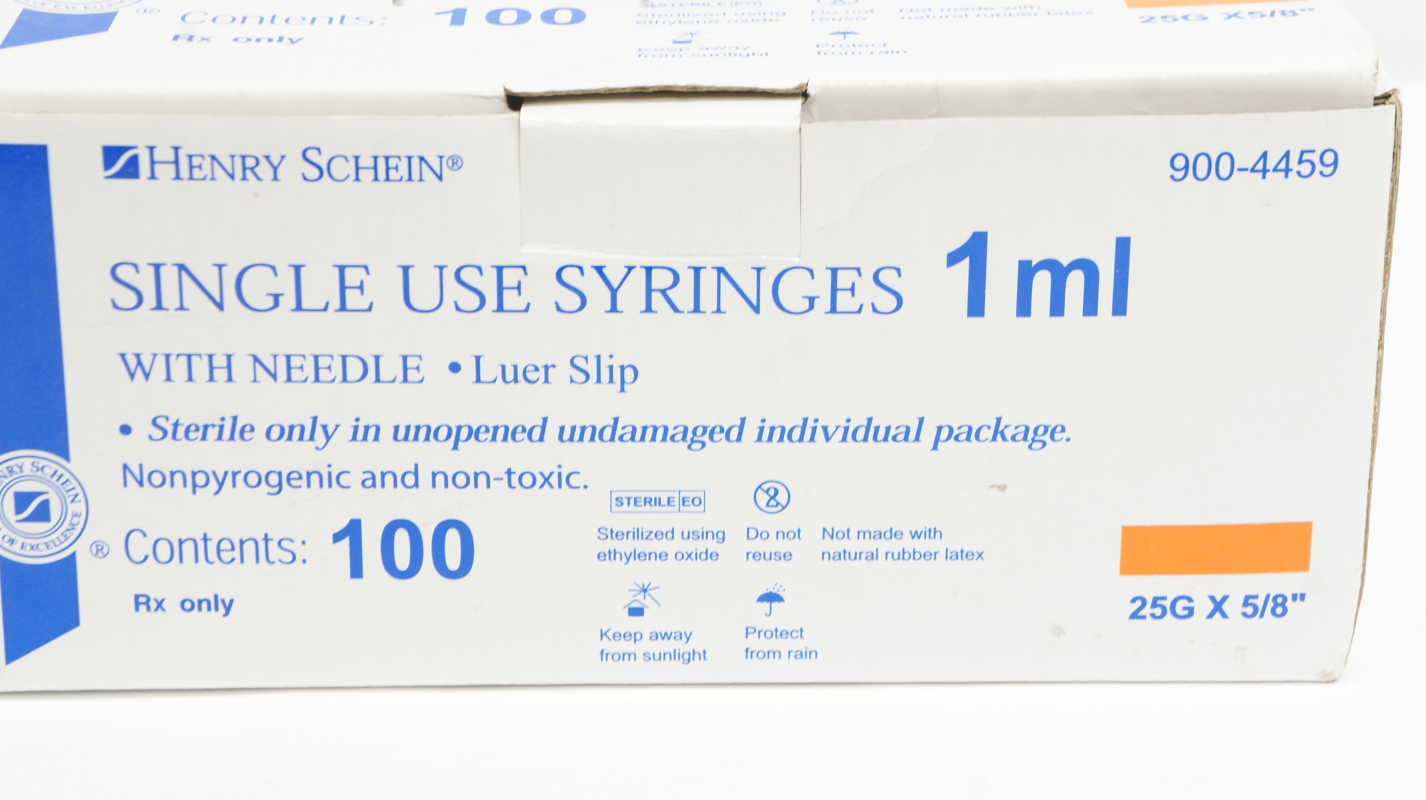 Henry Schein 900-4459 Single Use Syringes W/Needle,1mL,25G x 5/8In-Box of 100(x)