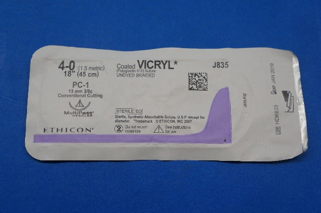 Ethicon J835 4-0 VICRYL, PAC-1 13mm 3/8c Conventional Cutting, 18