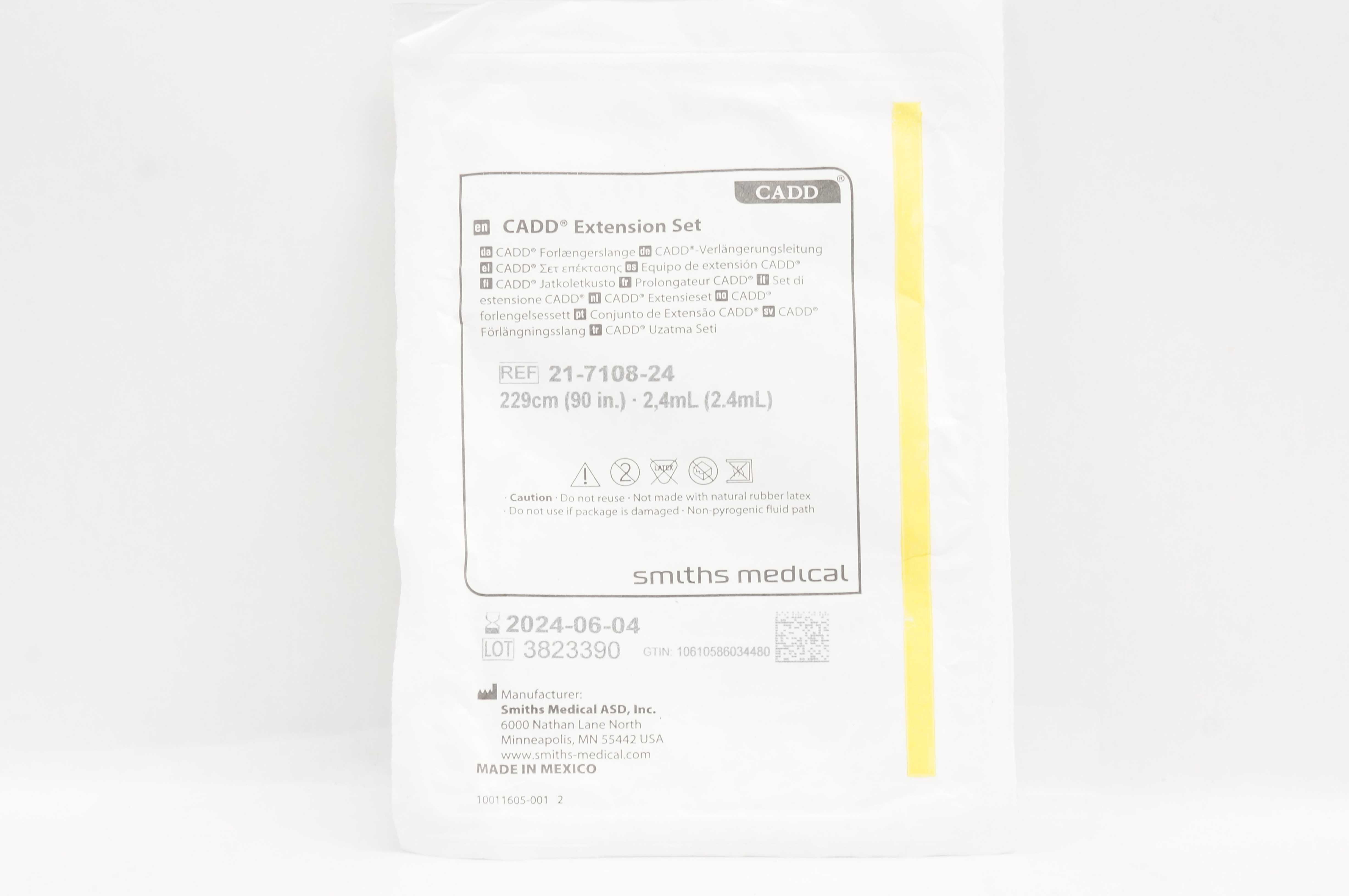 Smiths Medical 21-7108-24 CADD Extension Set 2.4ml, 90inch