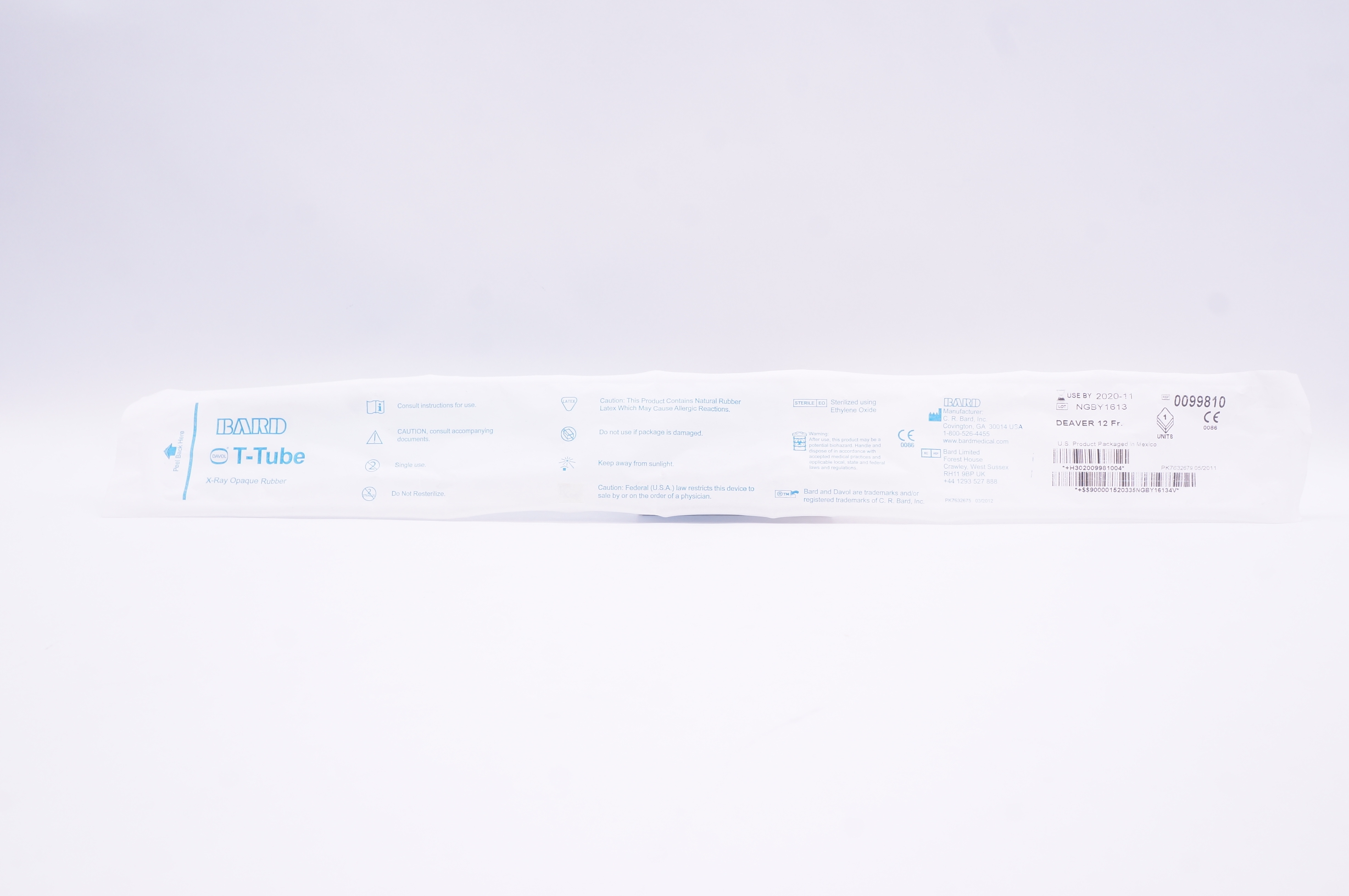 Bard 0099810 T-Tube X-Ray Opaque Rubber Deaver 12Fr. (x)