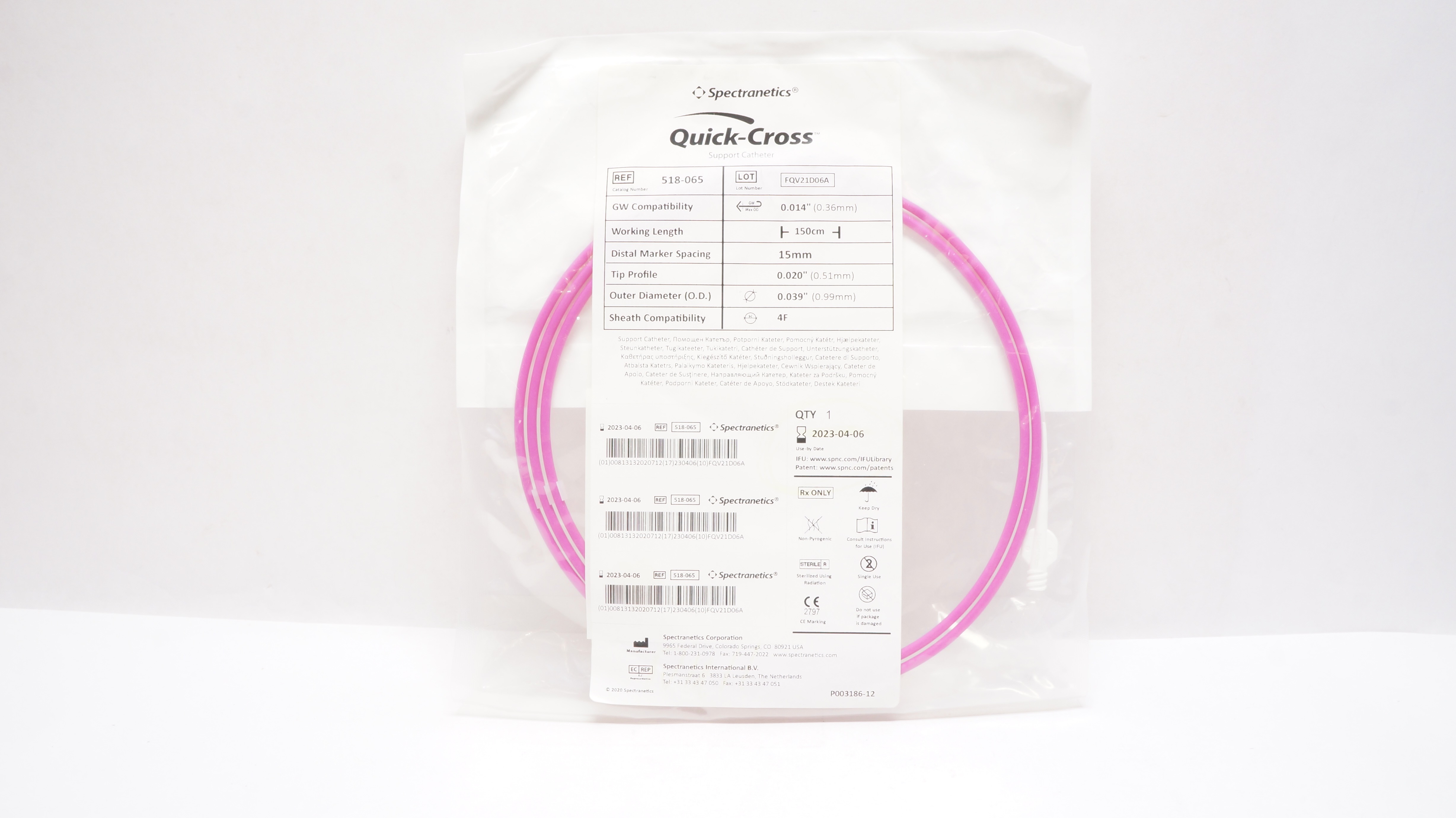 Spectranetics 518-065 Quick-Cross Support Cath. 4F x 0.014 inch x 150 cm (x)