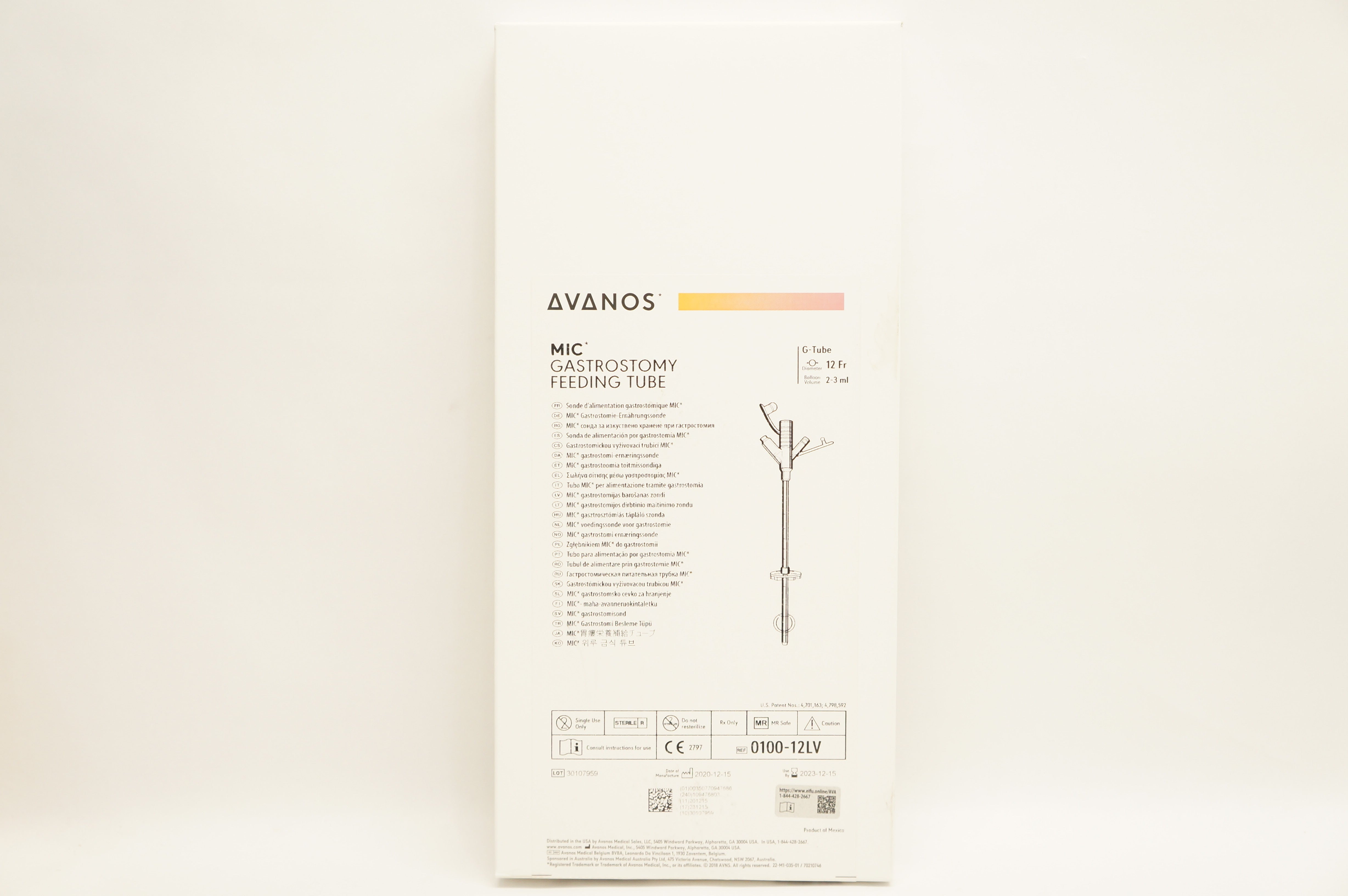 Avanos 0100-12LV Mic Gastrostomy Feeding Tube 12Fr. 2-3ml (x)