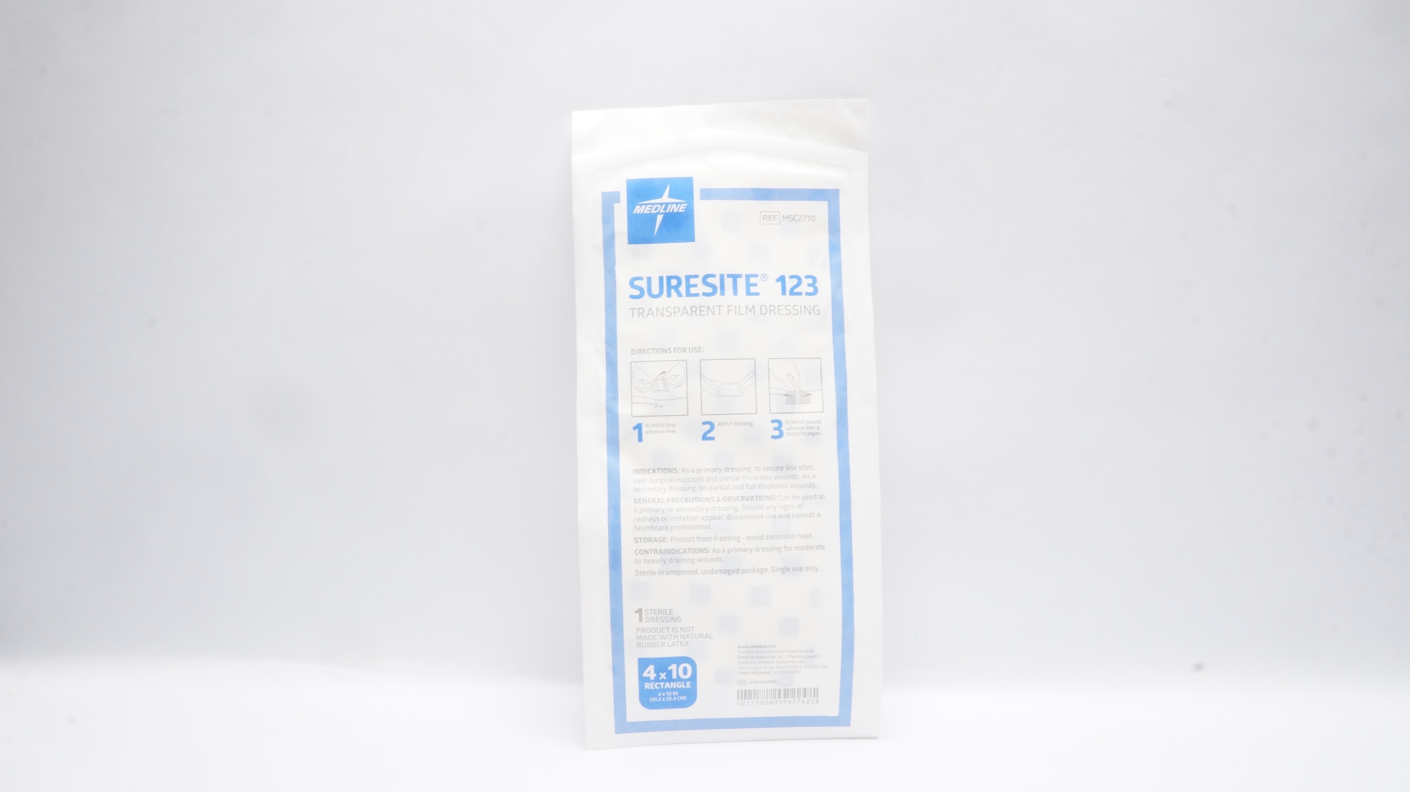 Medline MSC2710 Suresite 123 Transparent Film Dressing 4 x 10 Rectangle