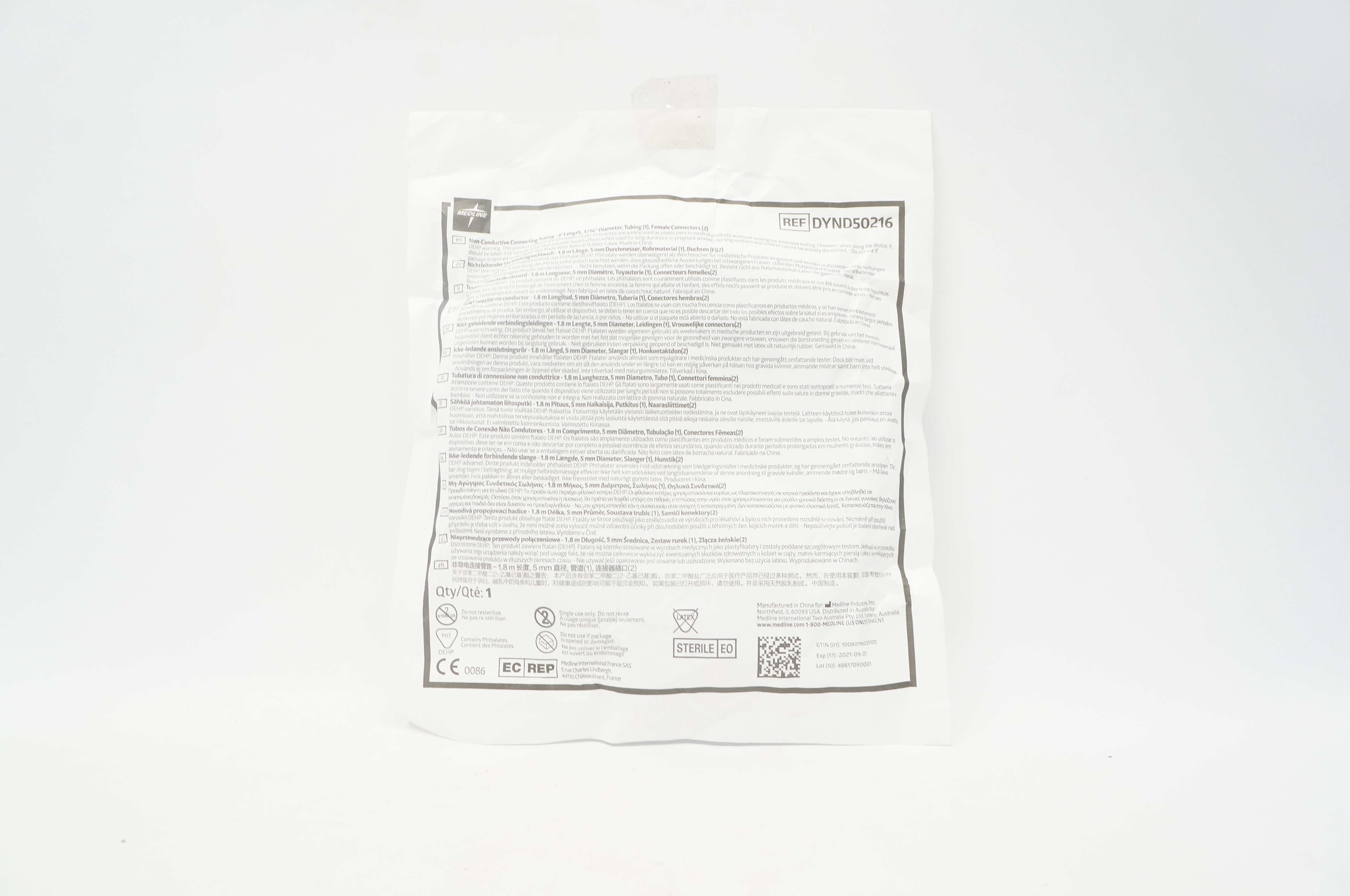 Medline DYND50216 Non-Conductive Connecting Tubing 3/16 inch x 6 ft.