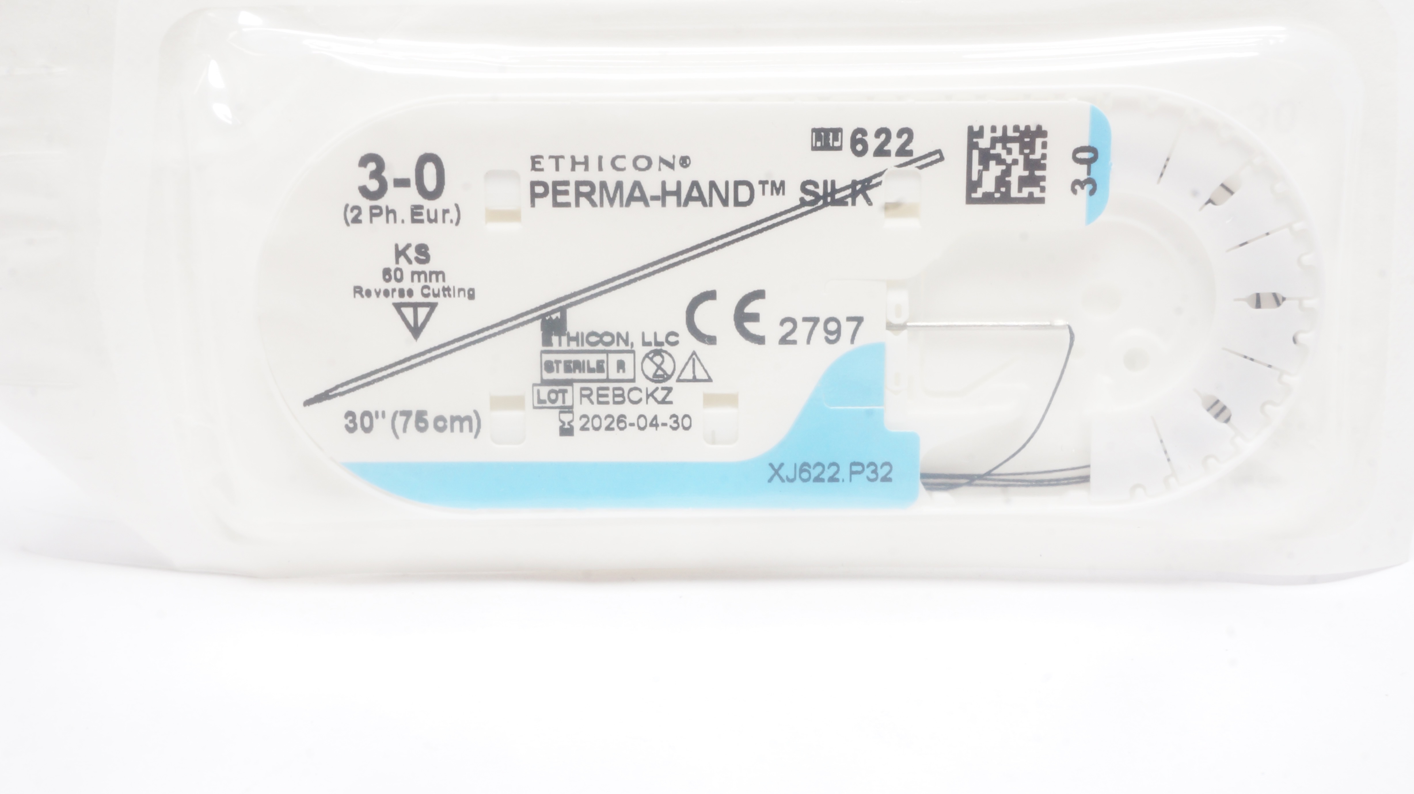 Ethicon 622 3-0 Perma-Hand Silk Surgical Stre KS 60mm Reverse Cutting, 30inch