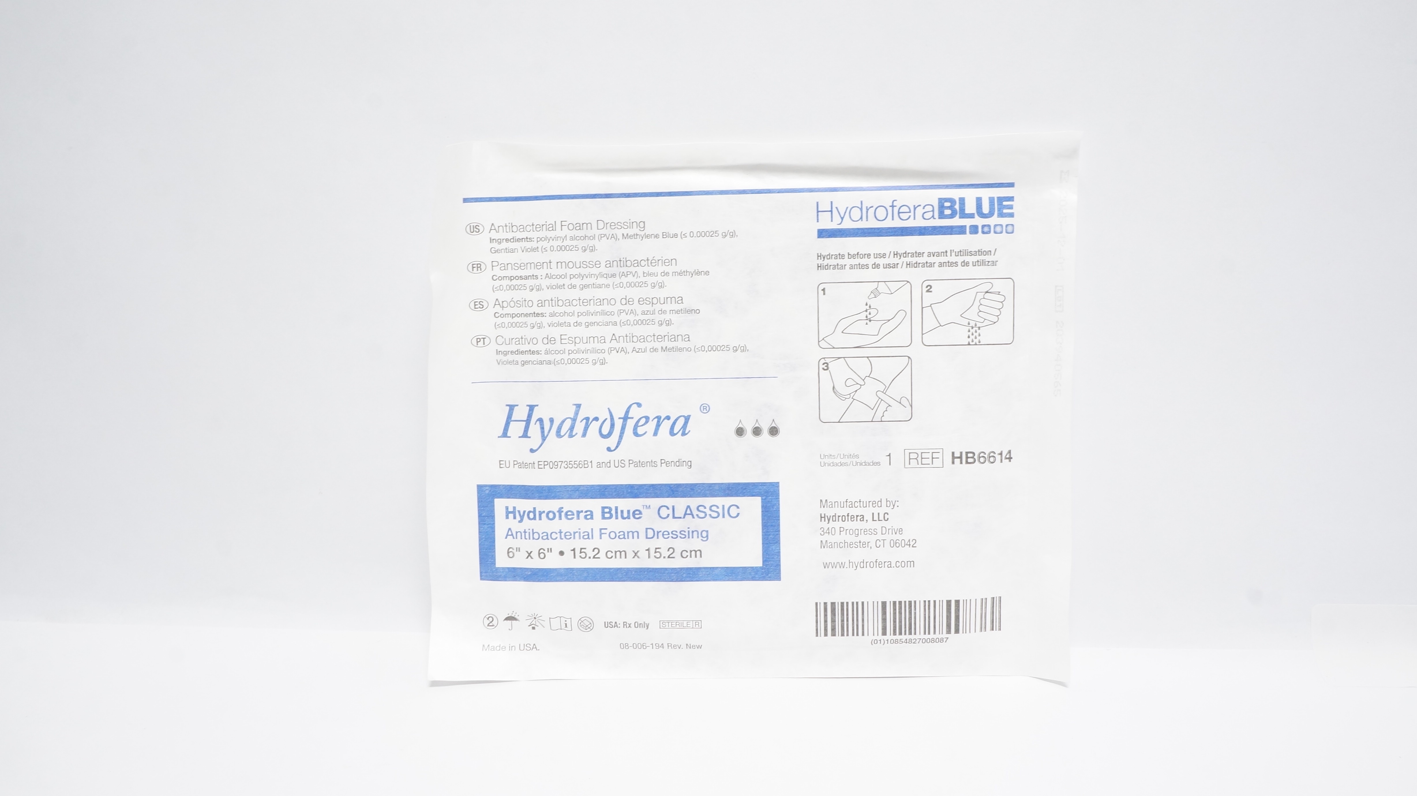 Hydrofera HB6614 Blue Antibacterial Foam Dressing 6inch x 6inch (x)