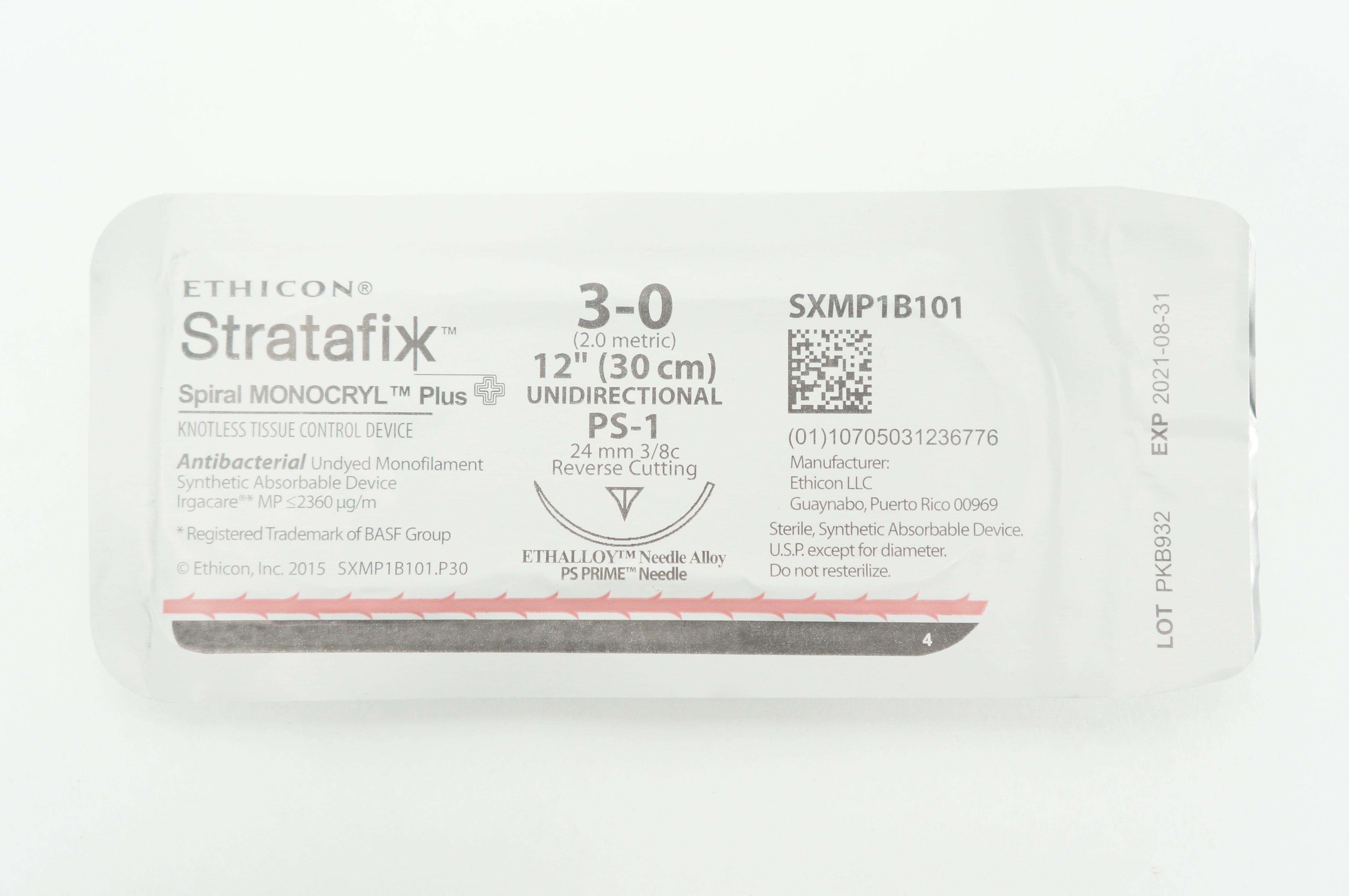 Ethicon SXMP1B101 3-0 Stratafix Spiral MONOCRYL Plus, PS-1, 24mm 3/8c, 12inch
