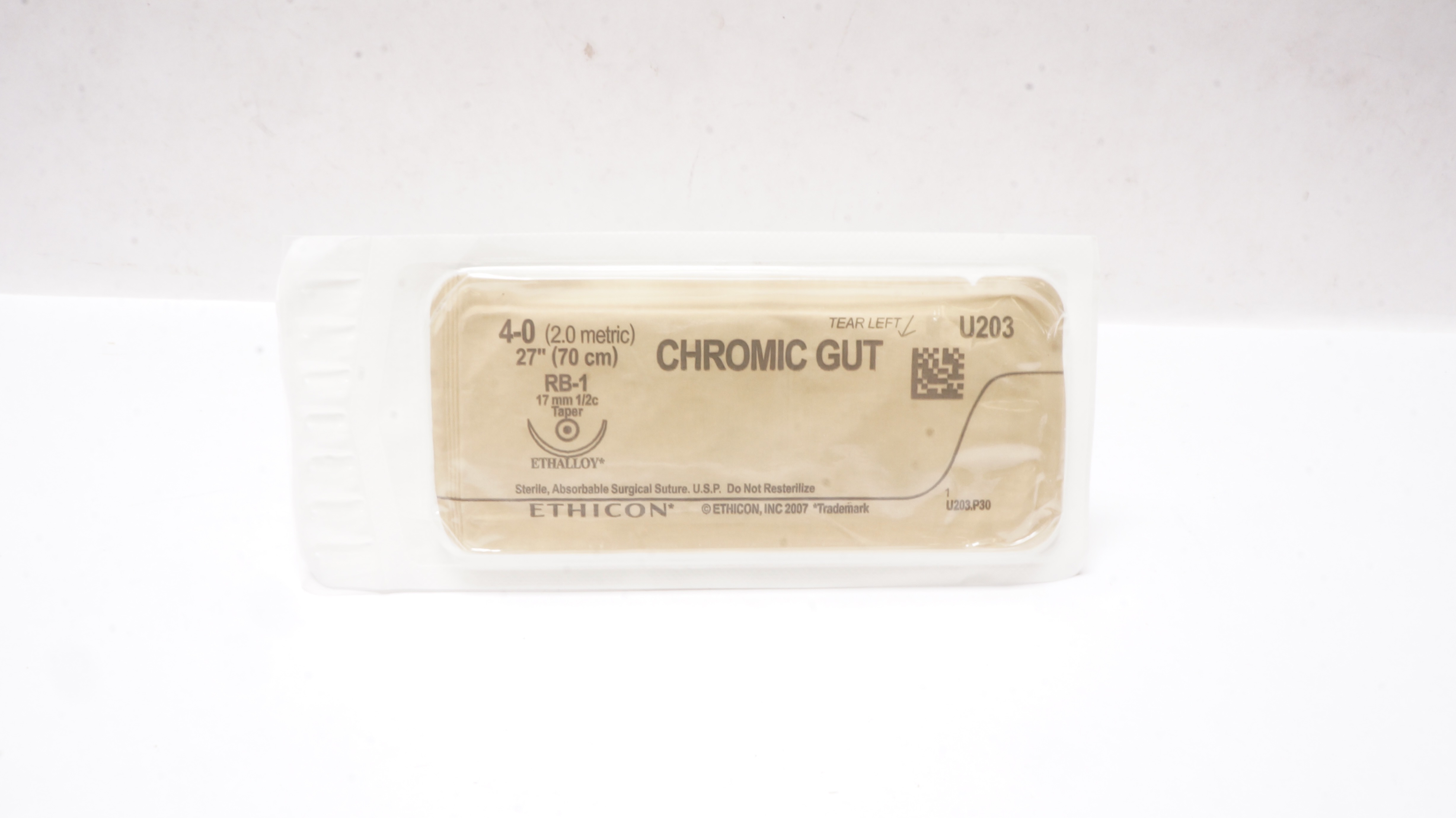 Ethicon U203 4-0 CHROMIC GUT, RB-1, 17mm 1/2c Taper, 27inch