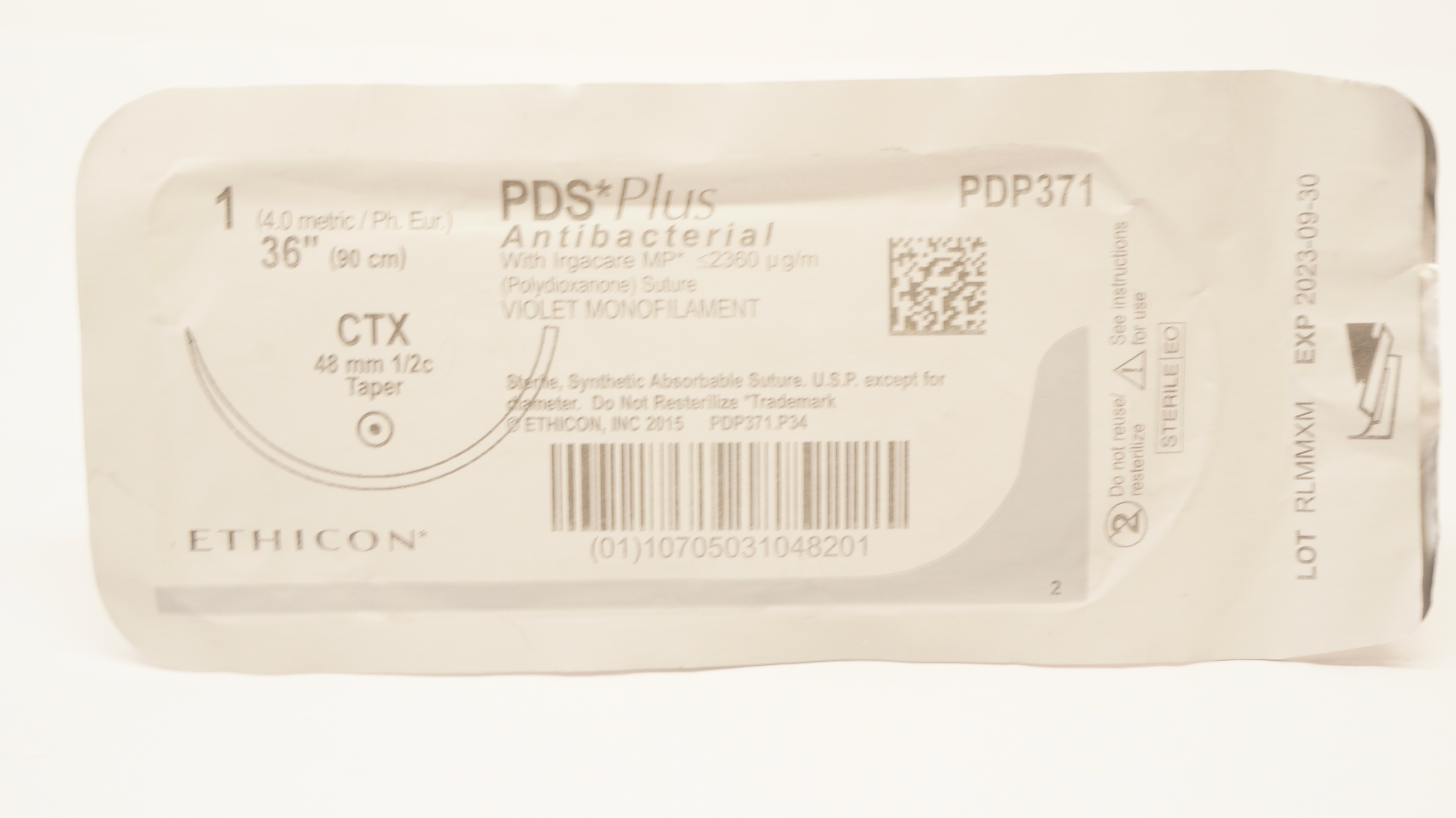 Ethicon PDP371 1 PDS Plus VIOLET MONOFILAMENT, CTX 48mm 1/2c Taper, 36inch (x)