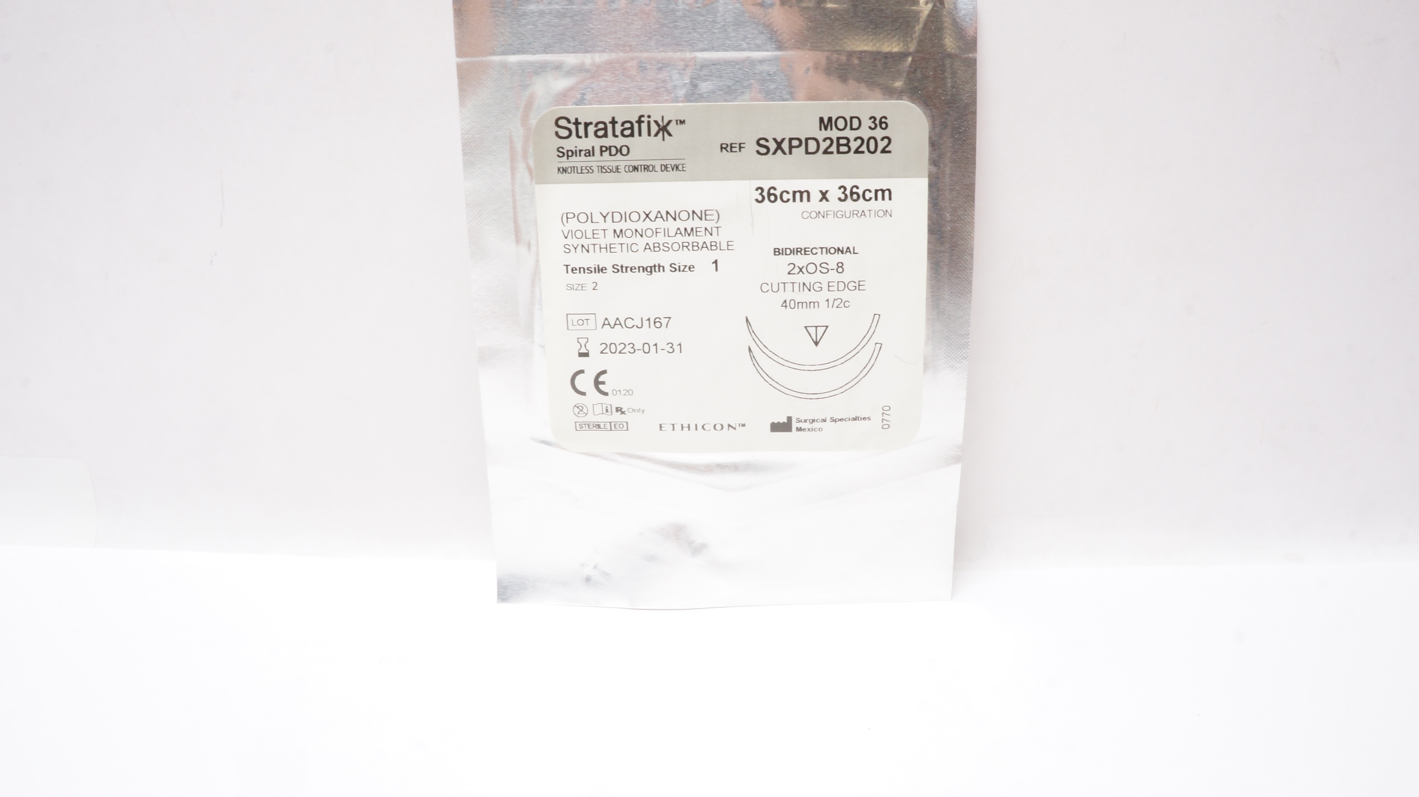 Ethicon SXPD2B202 2 Spiral PDO 2xOS-8 Cutting Edge 40mm 1/2c, 36cm x 36cm (x)