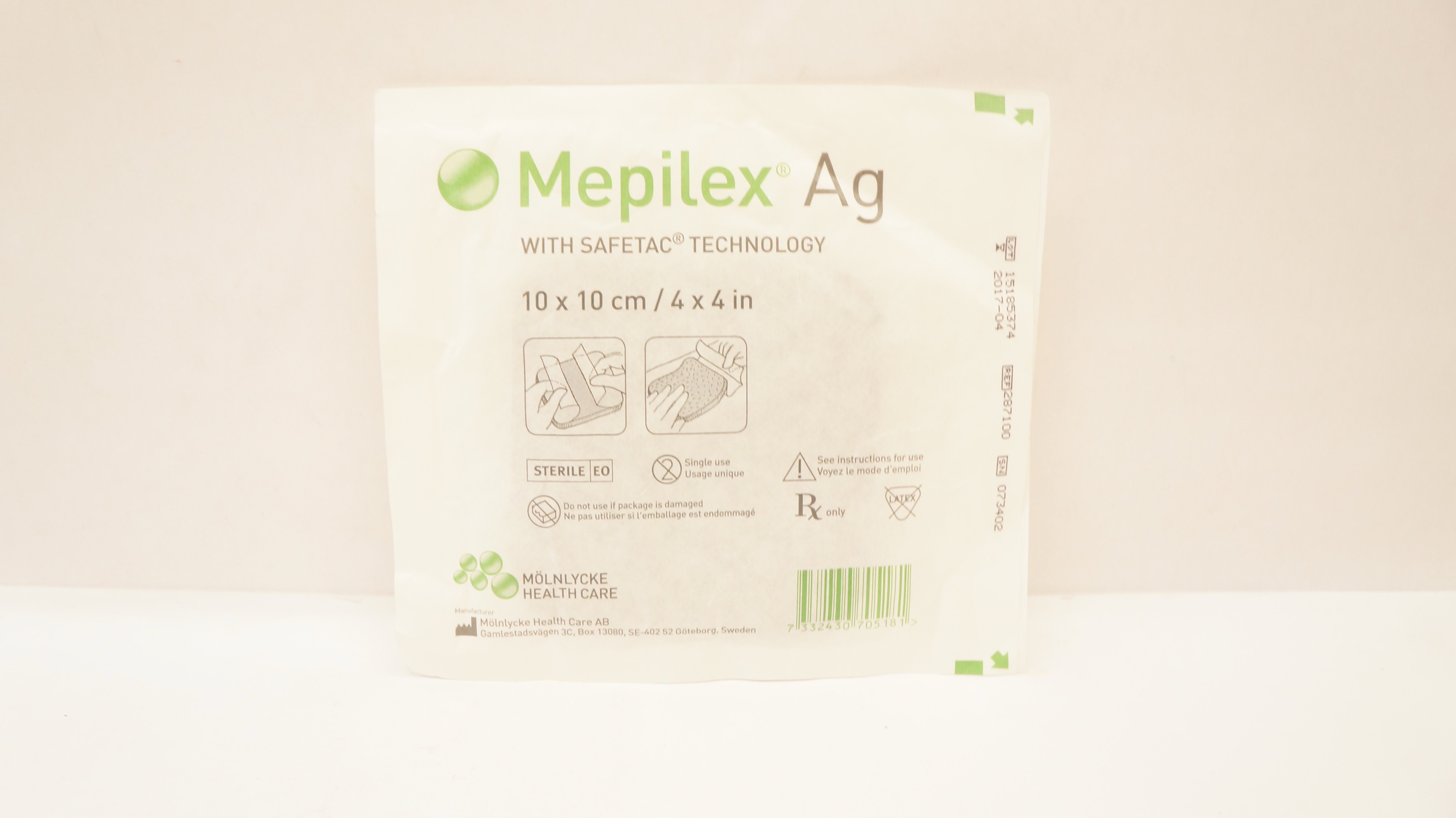 Molnlycke Healthcare 287100 Mepilex Ag with Safetac Technology 4inch x 4inch (x)