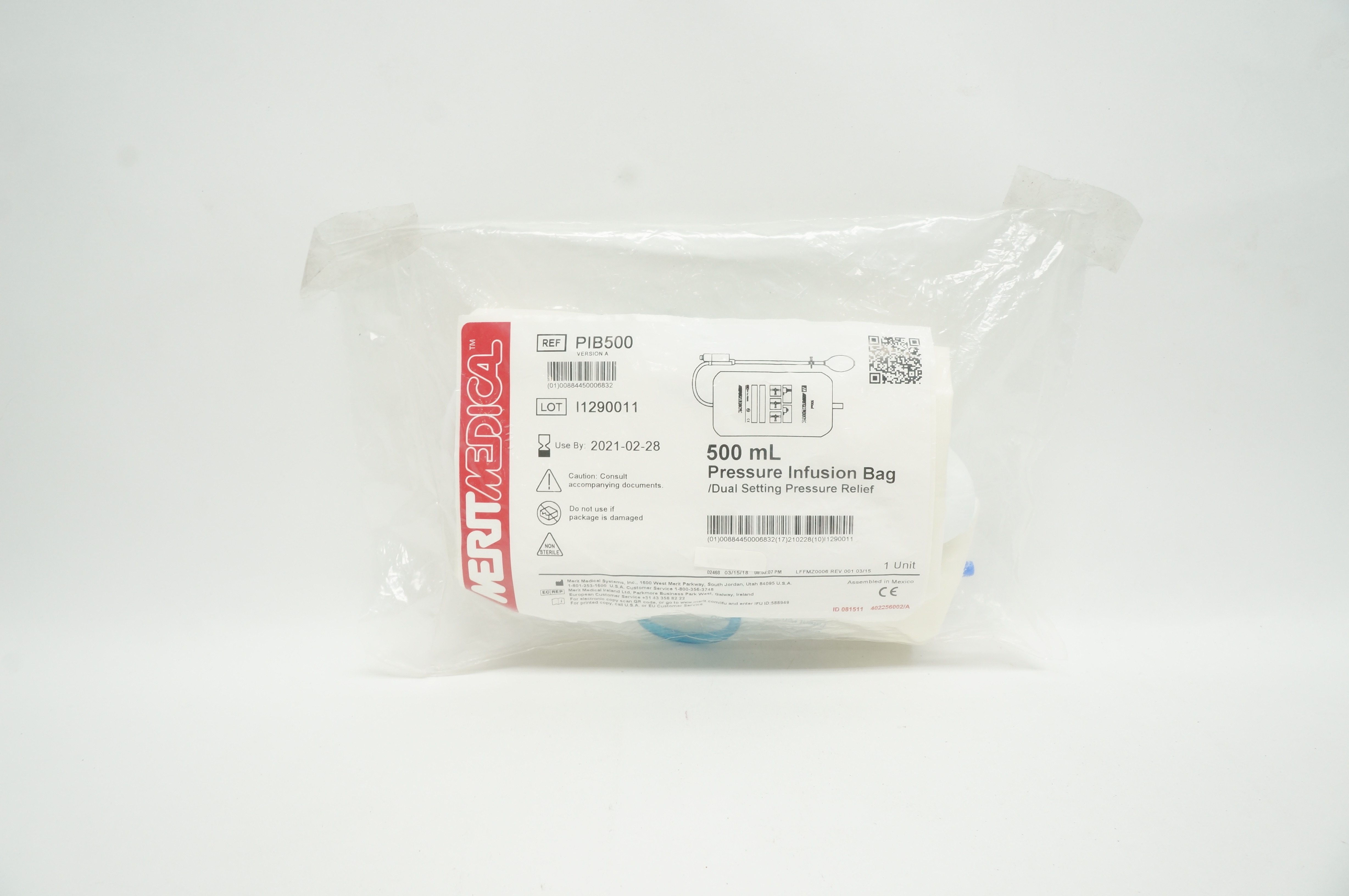 Merit Medical PIB500 500mL Pressure Infusion Bag Dual Setting Pressure Relief(x)