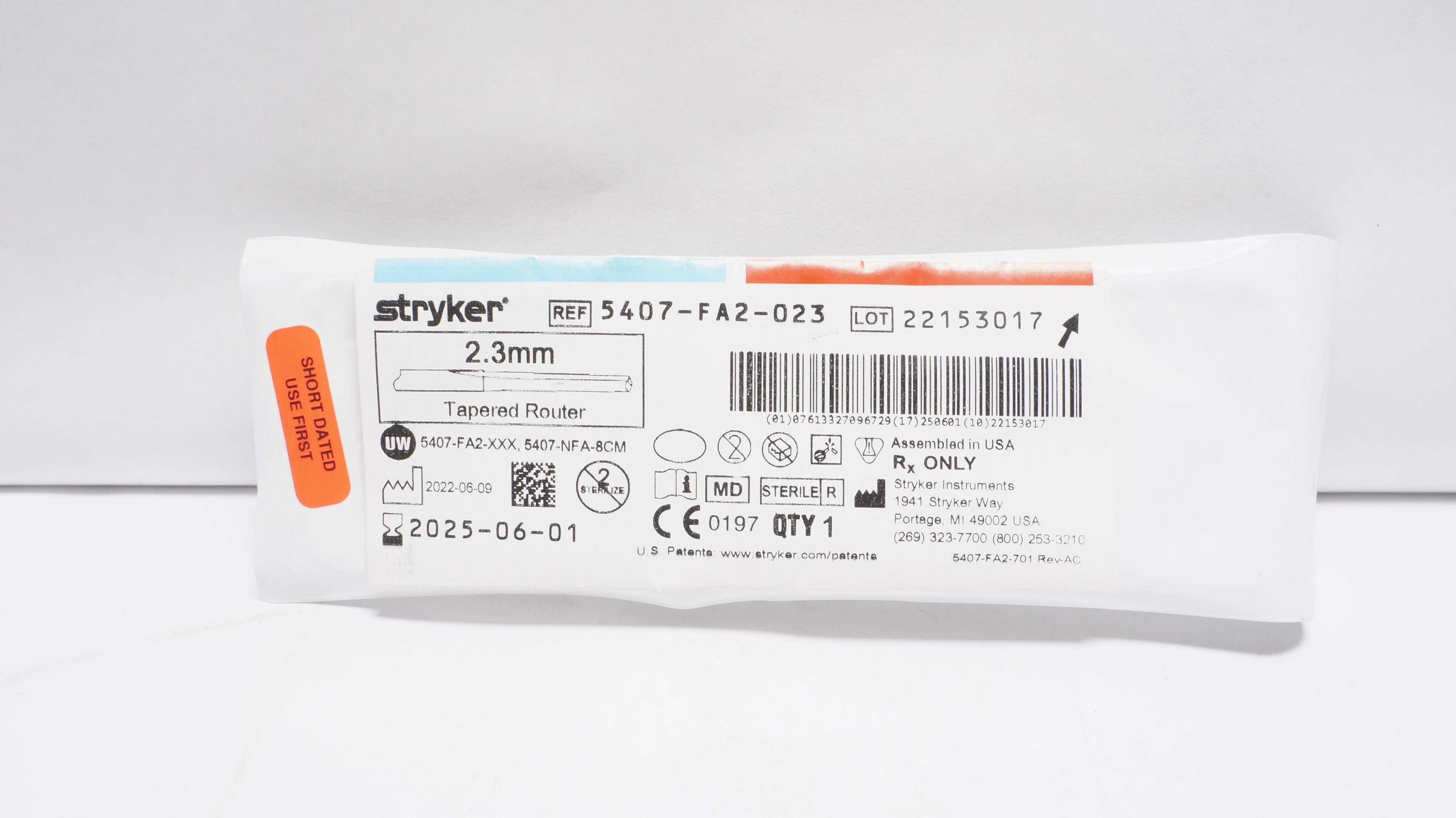 Stryker 5407-FA2-023 Tapered Router 2.3mm (x)