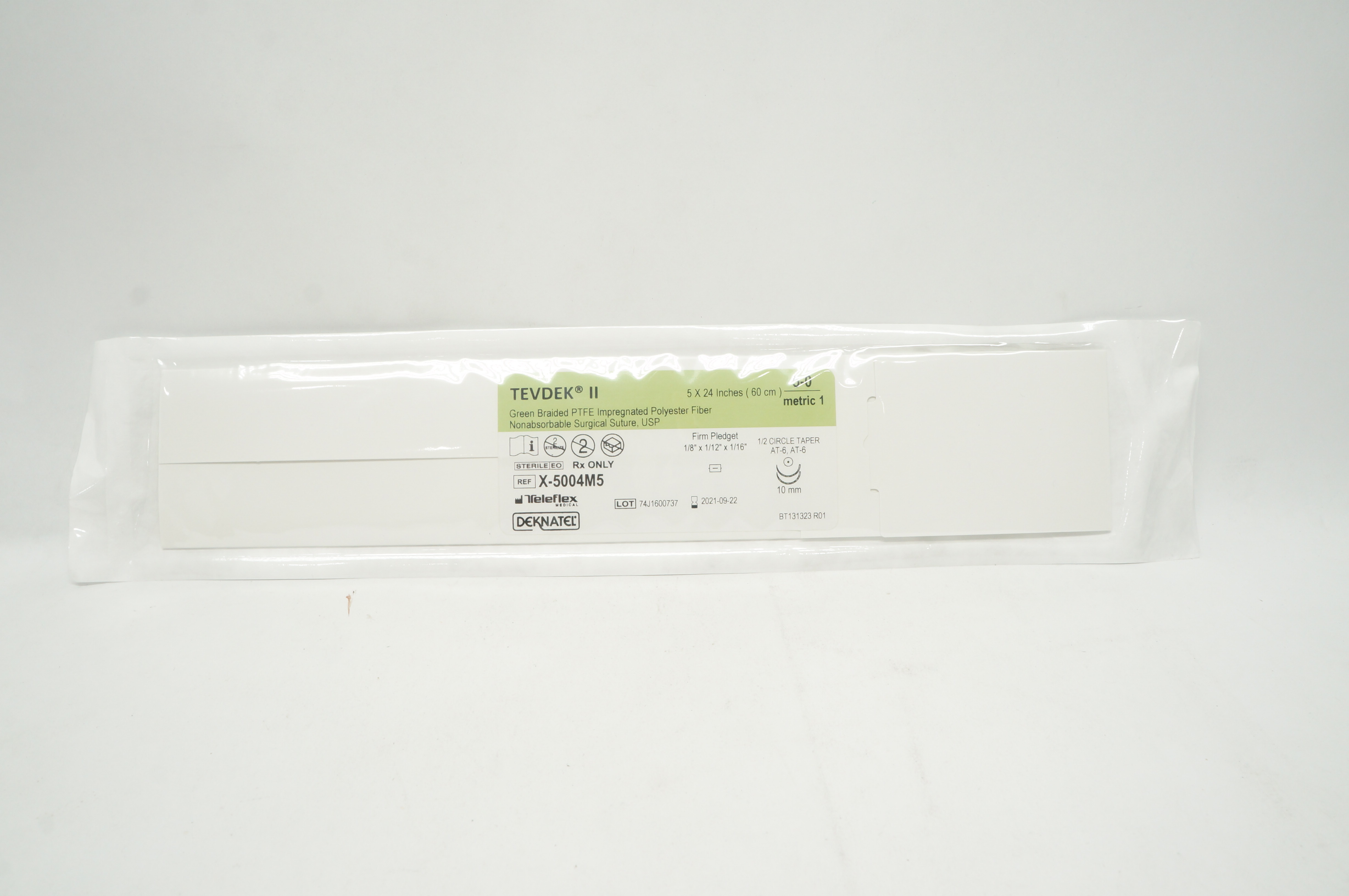 Teleflex X-5004M5 TevdekII Green Braided PTFE Impregnated Polyester Fiber 5-0(x)