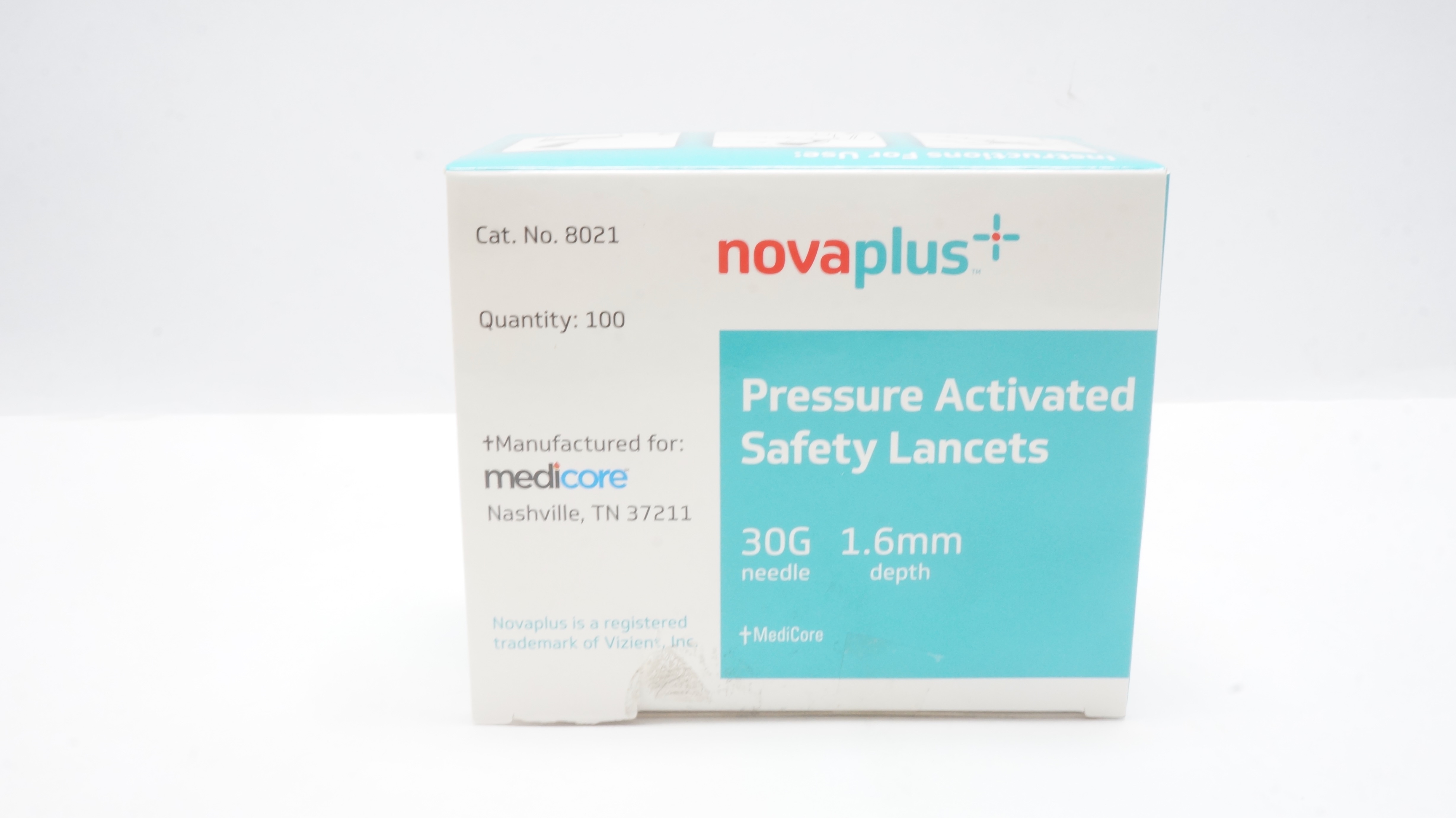 Medicore 8021 Novaplus Pressure Activated Safety Lancets 30Gx1.6mm(x)-Box of 100