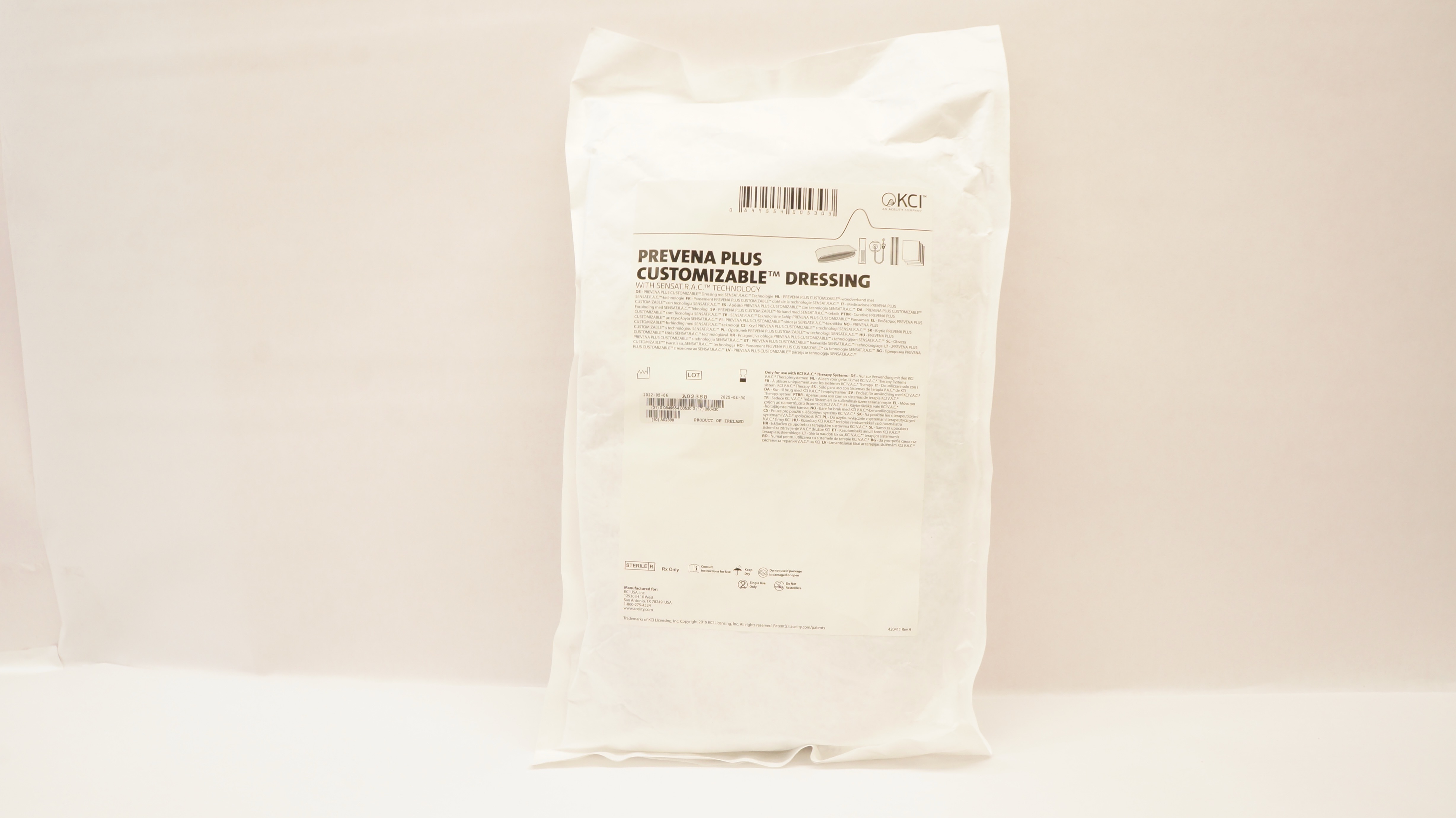 KCI Prevena Plus Customaizable Dressing with Sensat R A C Technology