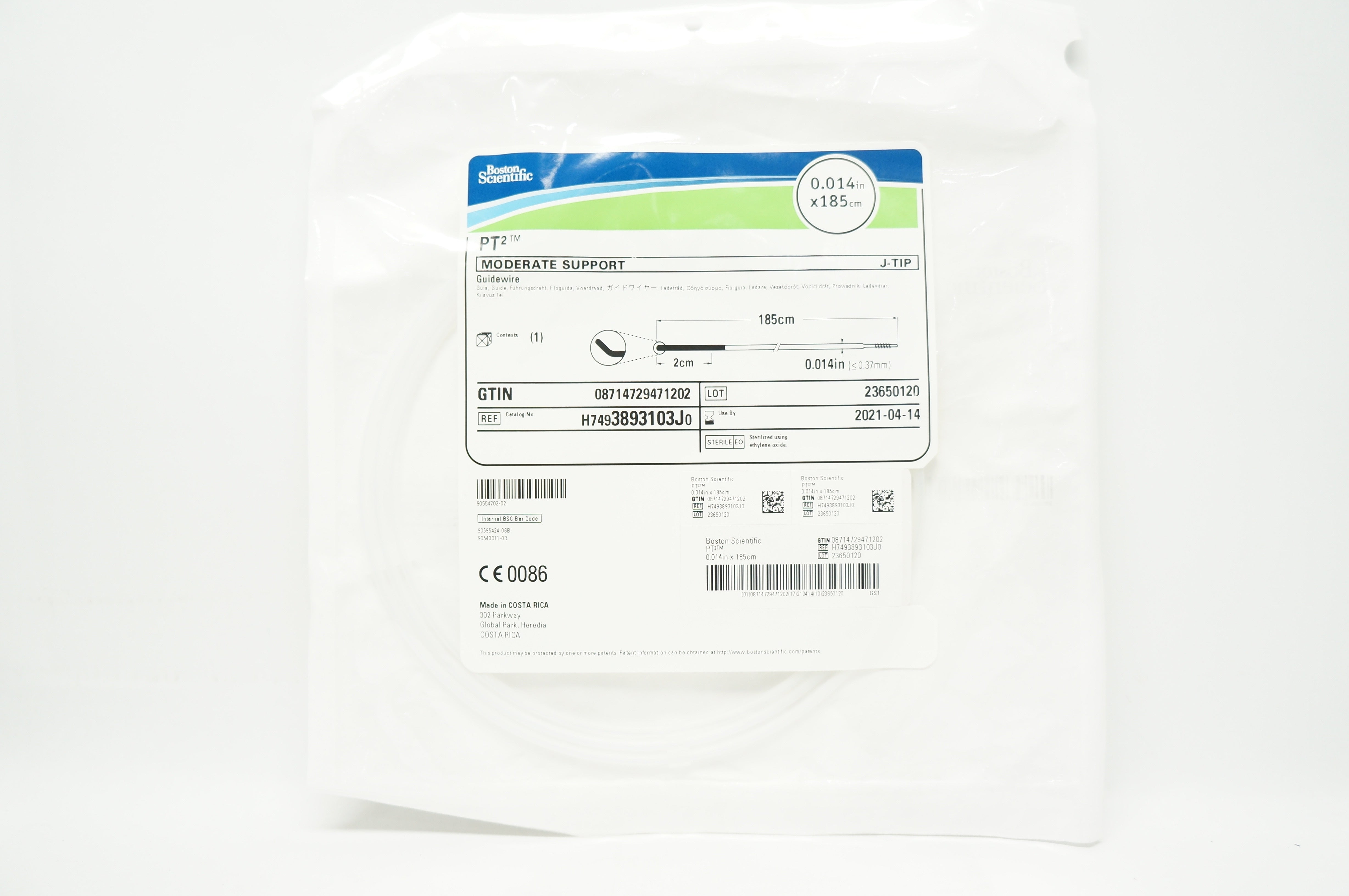 Boston Scientic H7493893103J0 PT Moderate Support Guidewire J-Tip (x)
