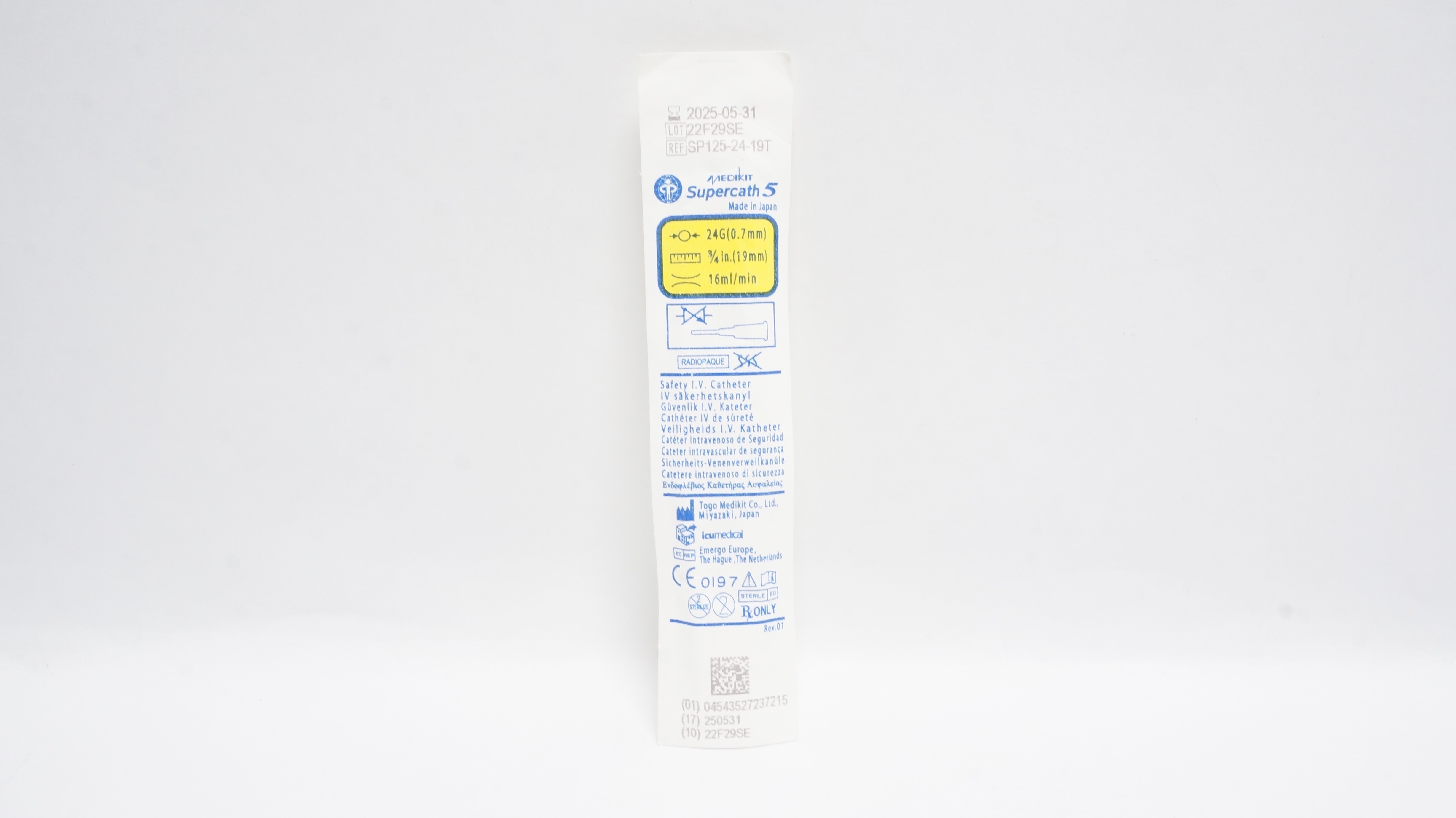 Togo Medikit SP125-24-19T Supercath Safety I.V. Cath.5 24G x 3/4In x 16ml/min(x)