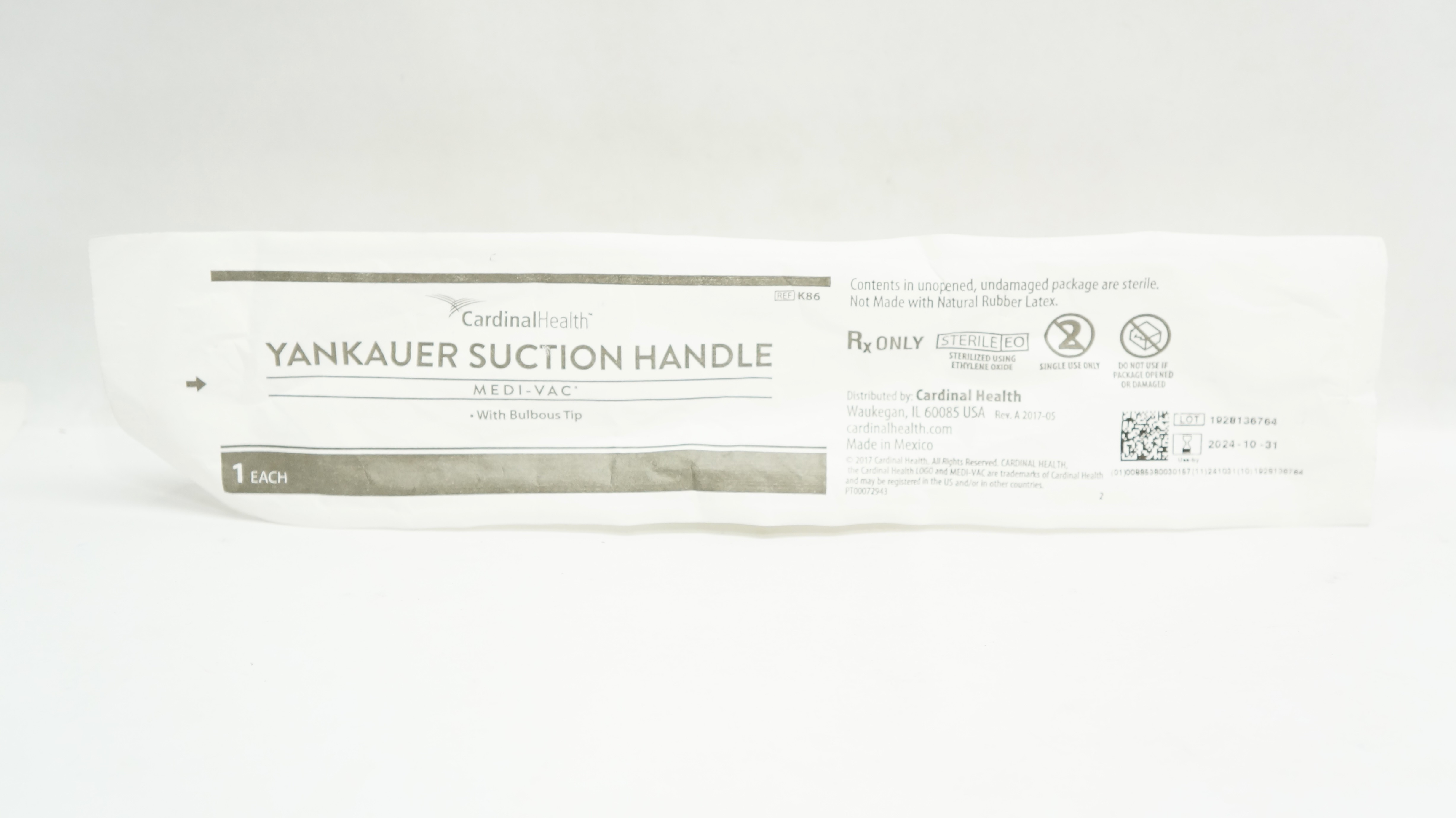 Cardinal Health K86 Medi-Vac Yankauer Suction Handle With Bulbous Tip