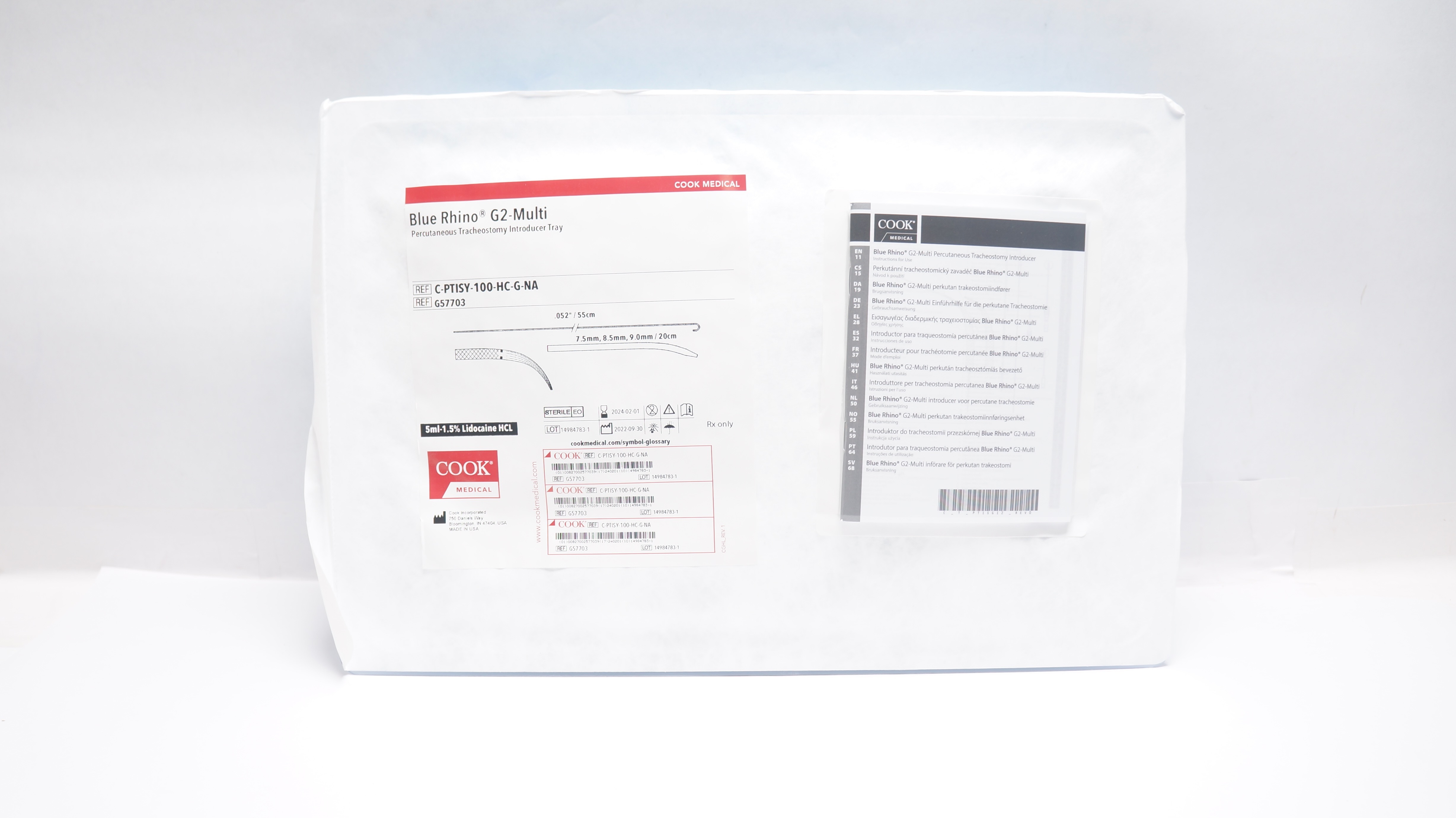 Cook Medical G57703 Blue Rhino G2-Multi Tracheostomy Introducer Tray .052inch(x)